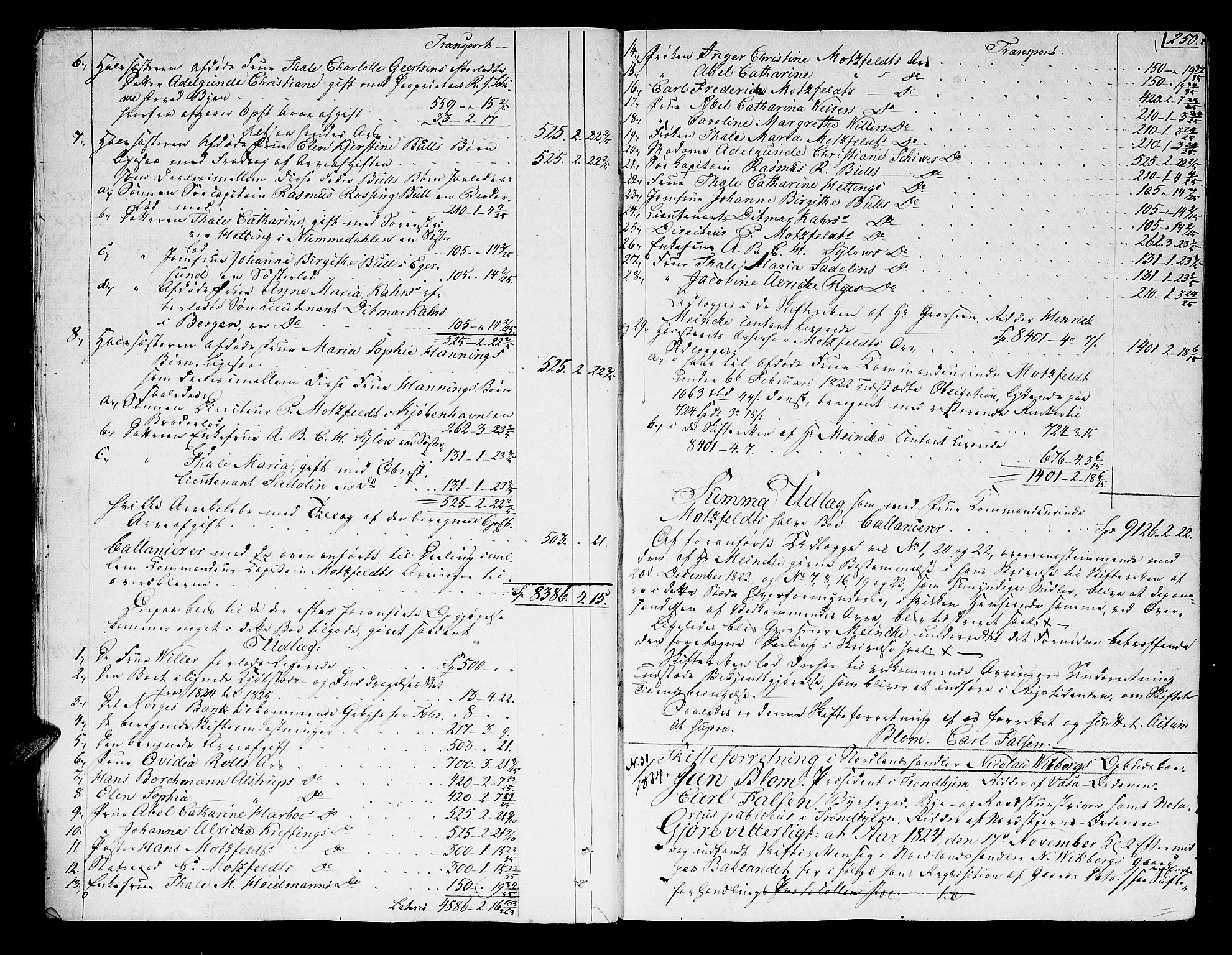 Trondheim byfogd, AV/SAT-A-0003/1/3/3A/L0027: Skifteprotokoll - gml.nr.22. (m/ register) U, 1825-1829, s. 249b-250a