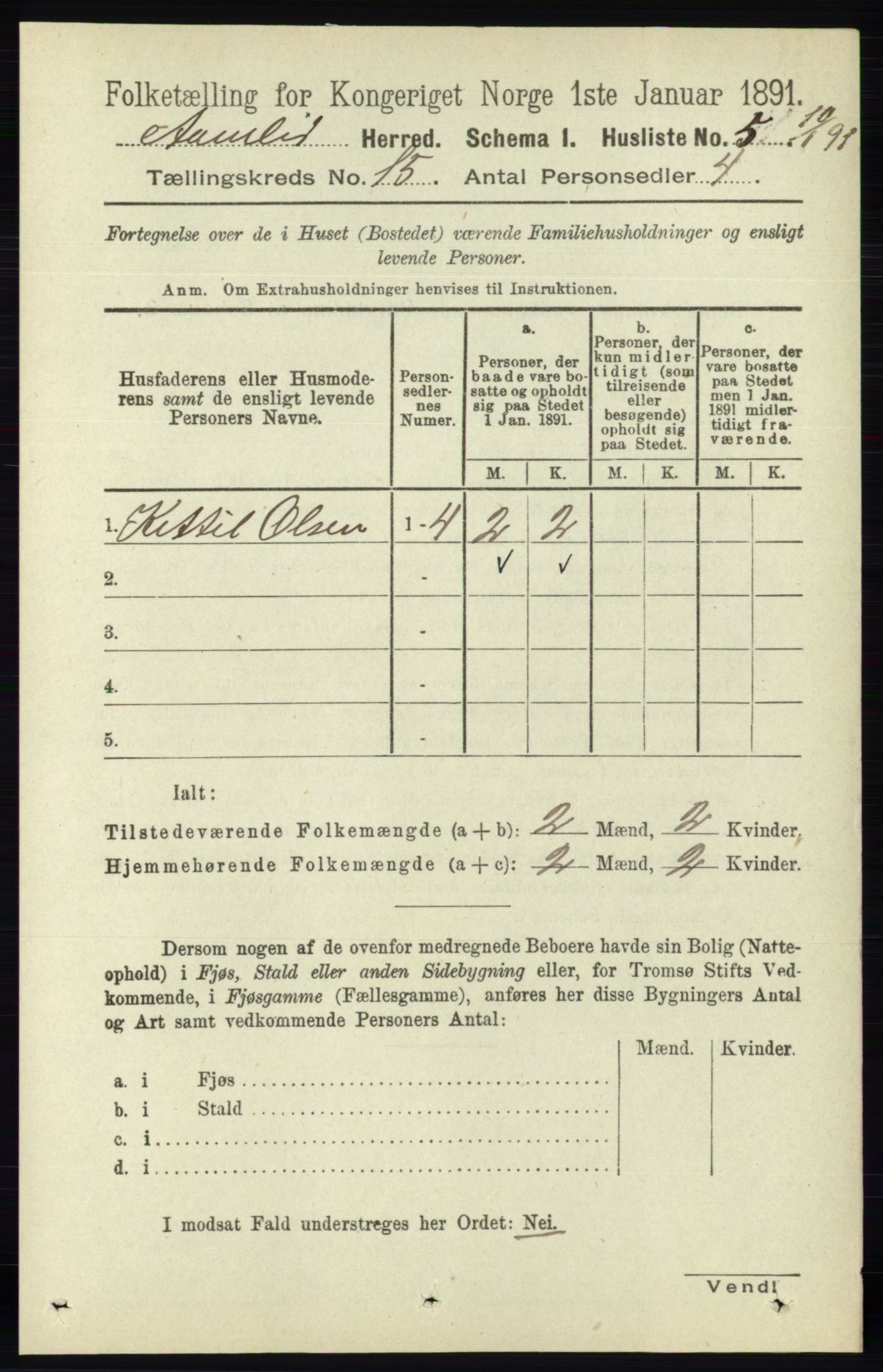 RA, Folketelling 1891 for 0929 Åmli herred, 1891, s. 2523