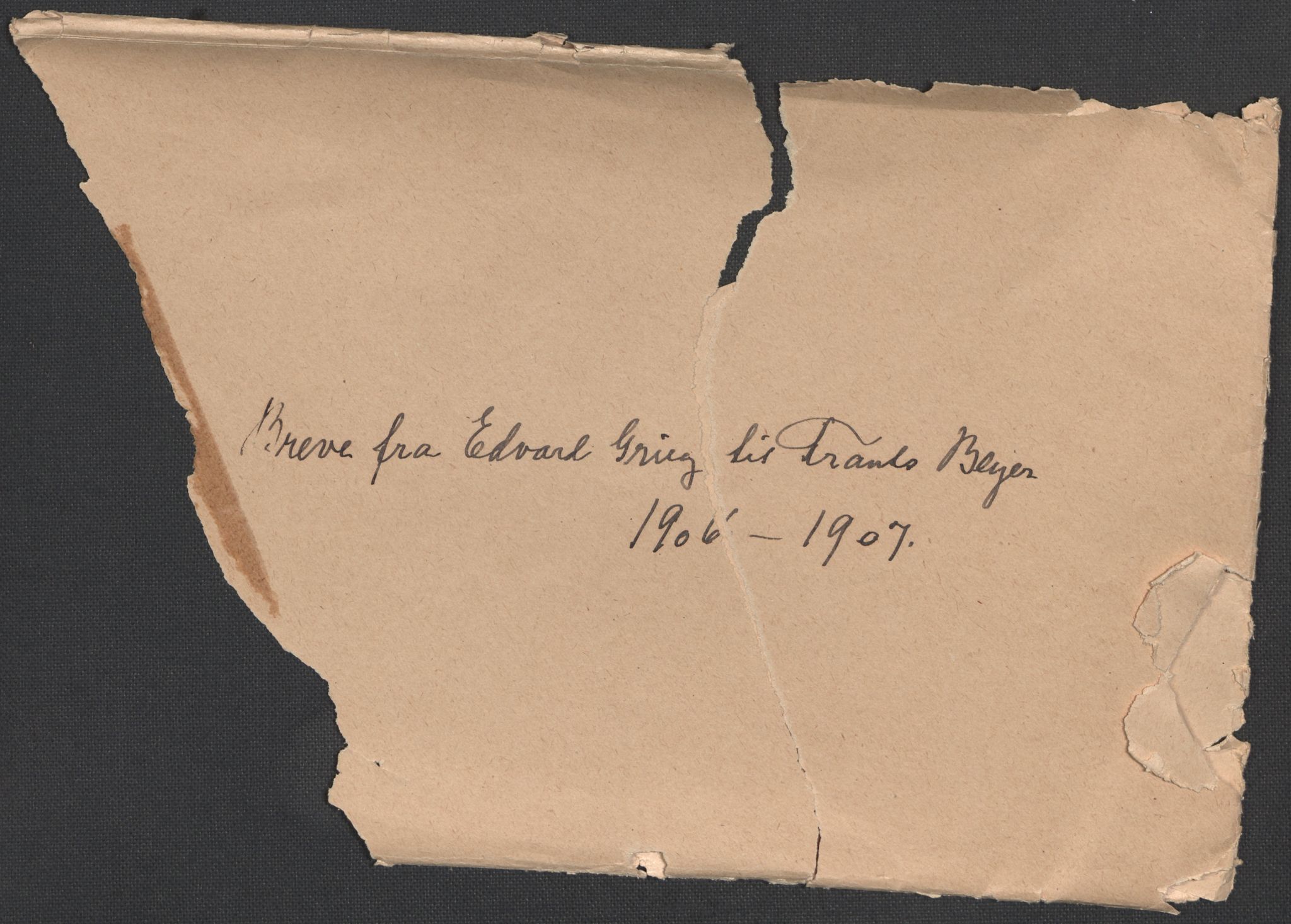 Beyer, Frants, RA/PA-0132/F/L0001: Brev fra Edvard Grieg til Frantz Beyer og "En del optegnelser som kan tjene til kommentar til brevene" av Marie Beyer, 1872-1907, s. 837