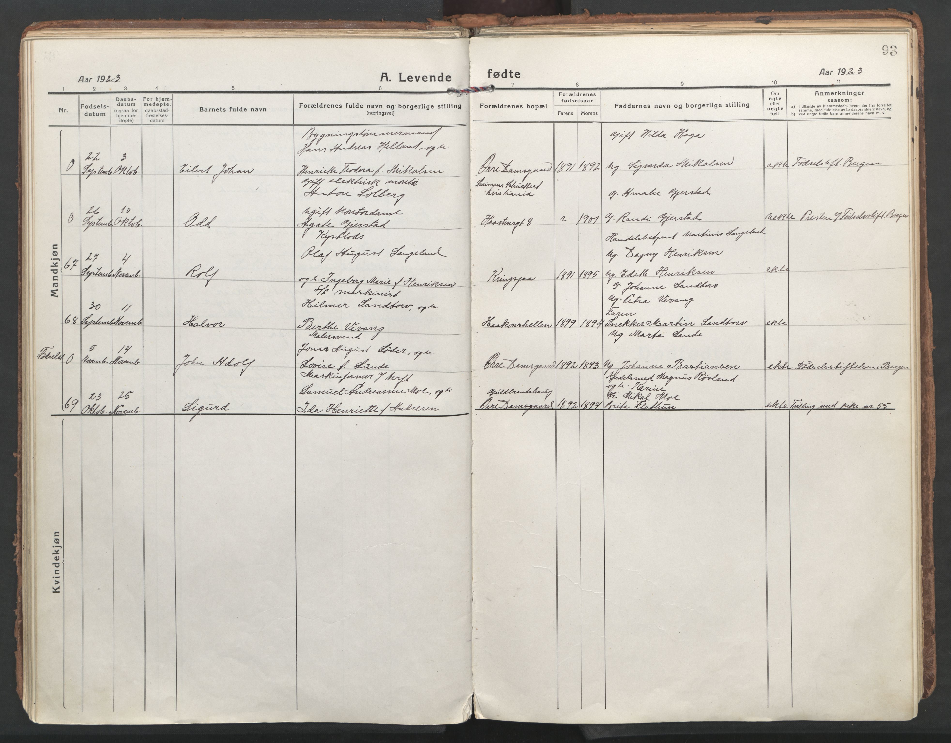 Laksevåg Sokneprestembete, AV/SAB-A-76501/H/Ha/Haa/Haaa/L0002: Ministerialbok nr. A 2, 1917-1927, s. 93