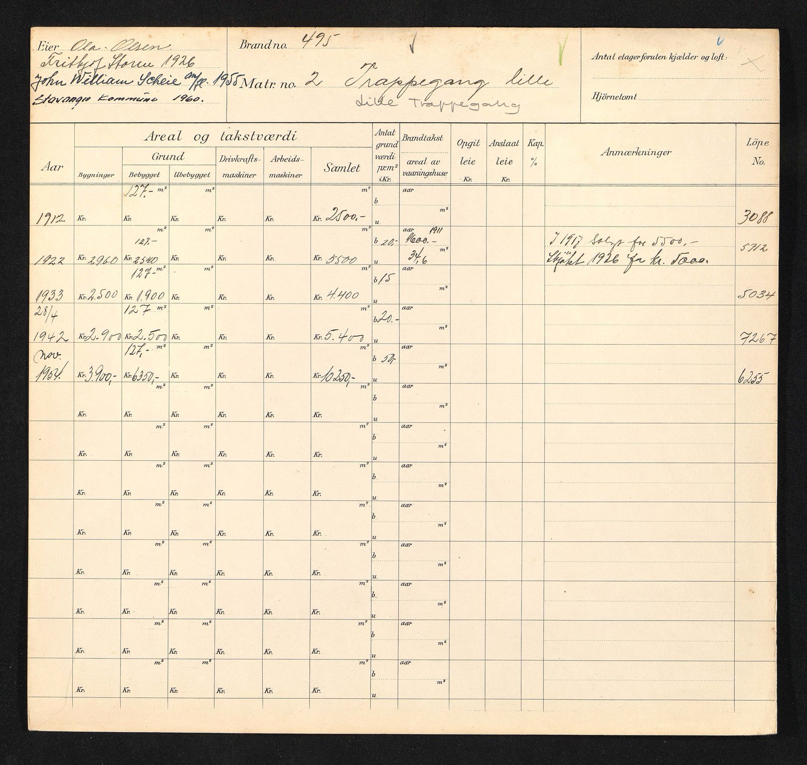 Stavanger kommune. Skattetakstvesenet, BYST/A-0440/F/Fa/Faa/L0028/0007: Skattetakstkort / Litle Trappegang 1 - Litlegata - Losoldermann Natvigs vei - Lyder Sagens gate 22