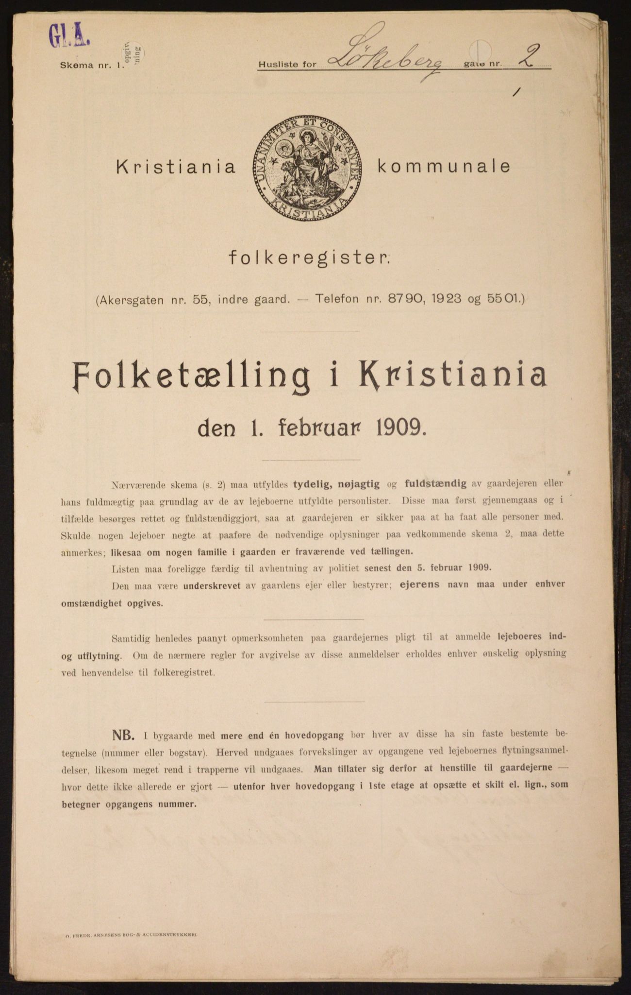OBA, Kommunal folketelling 1.2.1909 for Kristiania kjøpstad, 1909, s. 53239