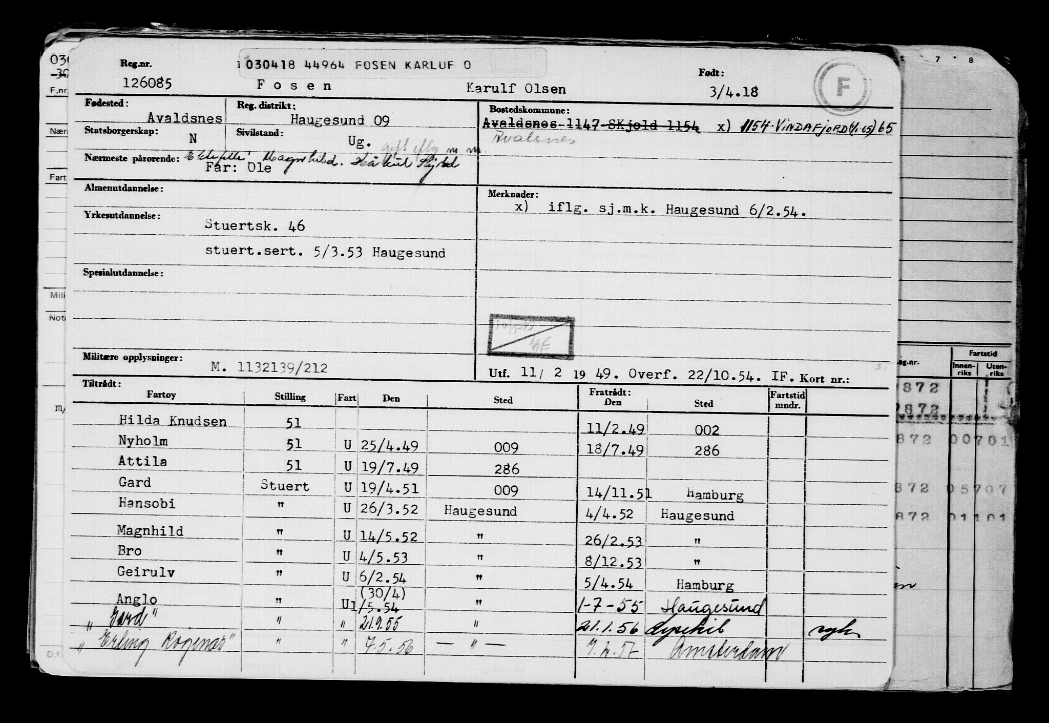 Direktoratet for sjømenn, AV/RA-S-3545/G/Gb/L0157: Hovedkort, 1918, s. 43