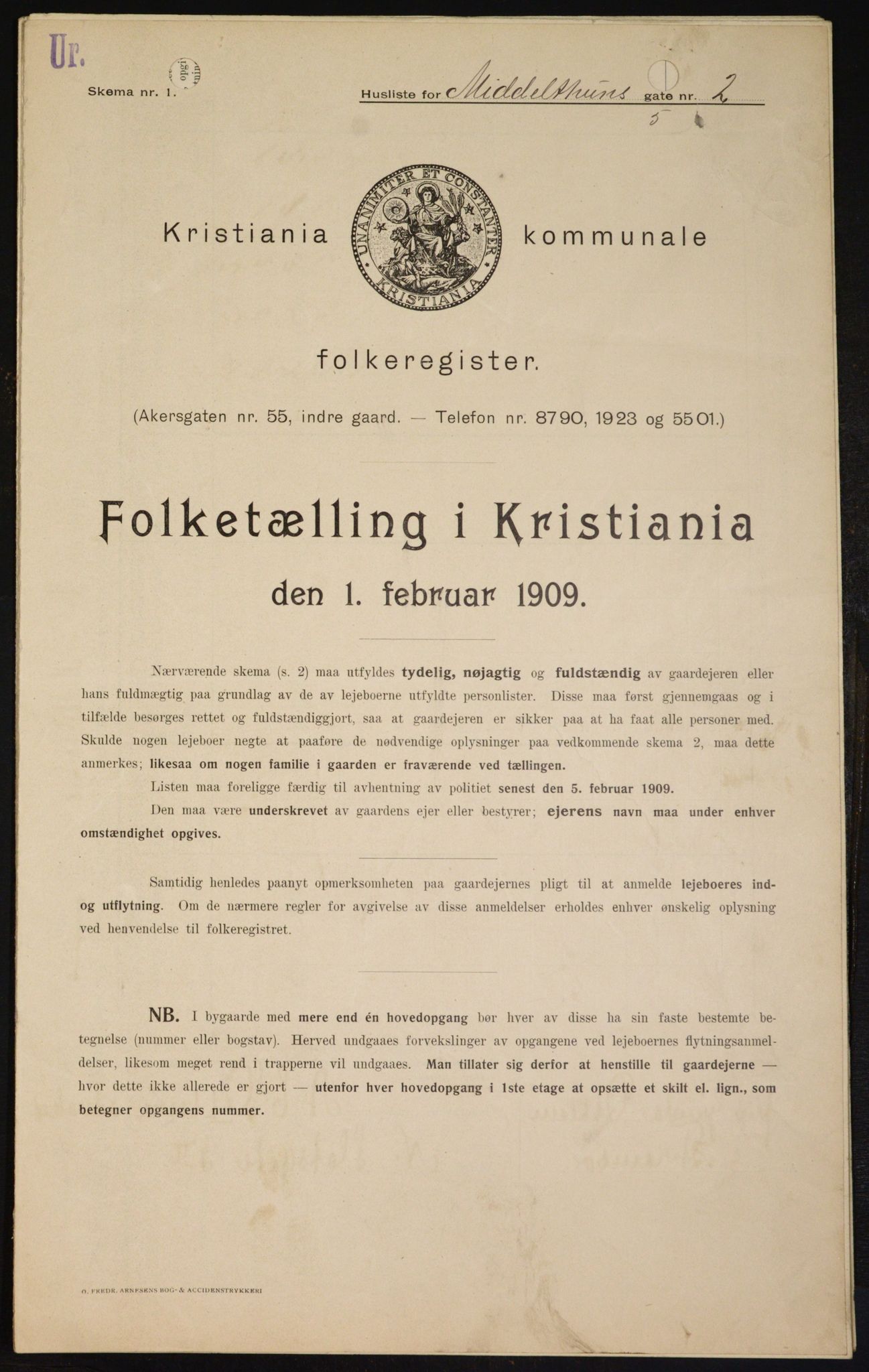 OBA, Kommunal folketelling 1.2.1909 for Kristiania kjøpstad, 1909, s. 68232