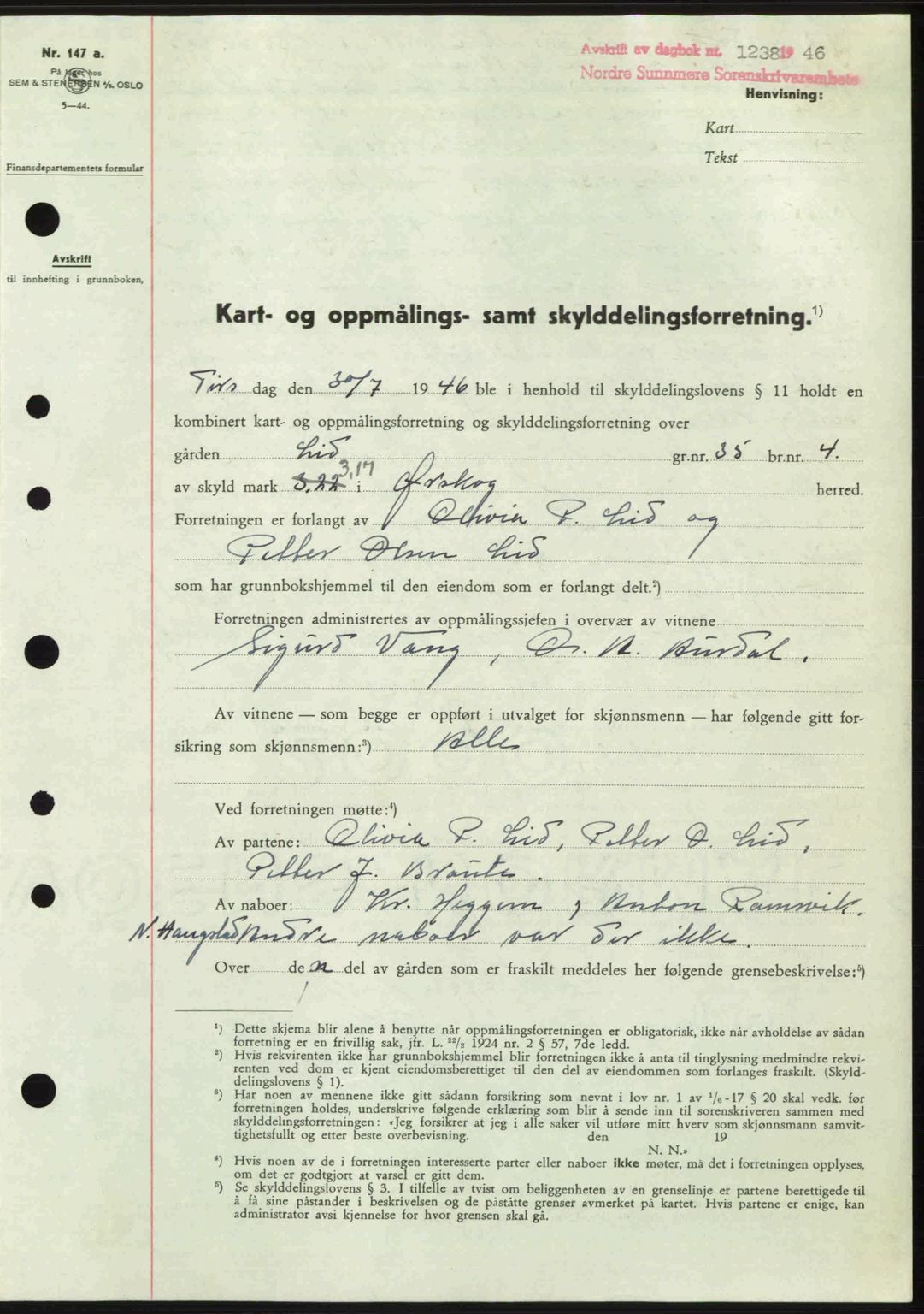 Nordre Sunnmøre sorenskriveri, SAT/A-0006/1/2/2C/2Ca: Pantebok nr. A22, 1946-1946, Dagboknr: 1238/1946