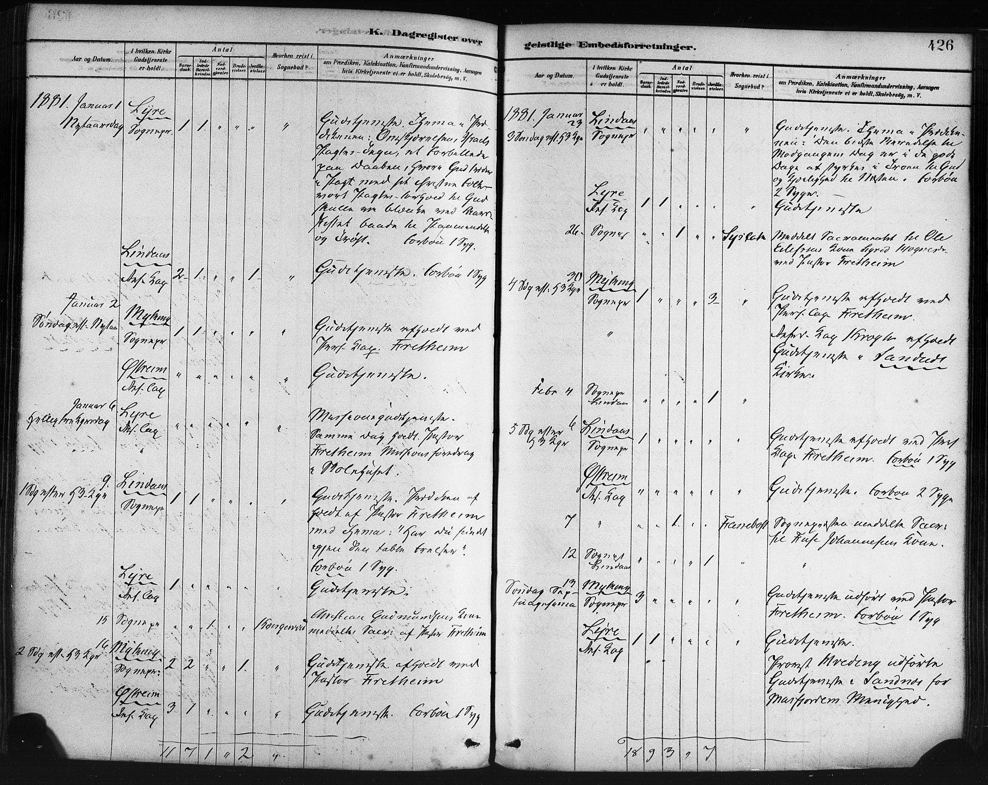 Lindås Sokneprestembete, AV/SAB-A-76701/H/Haa/Haaa/L0019: Ministerialbok nr. A 19, 1878-1912, s. 426