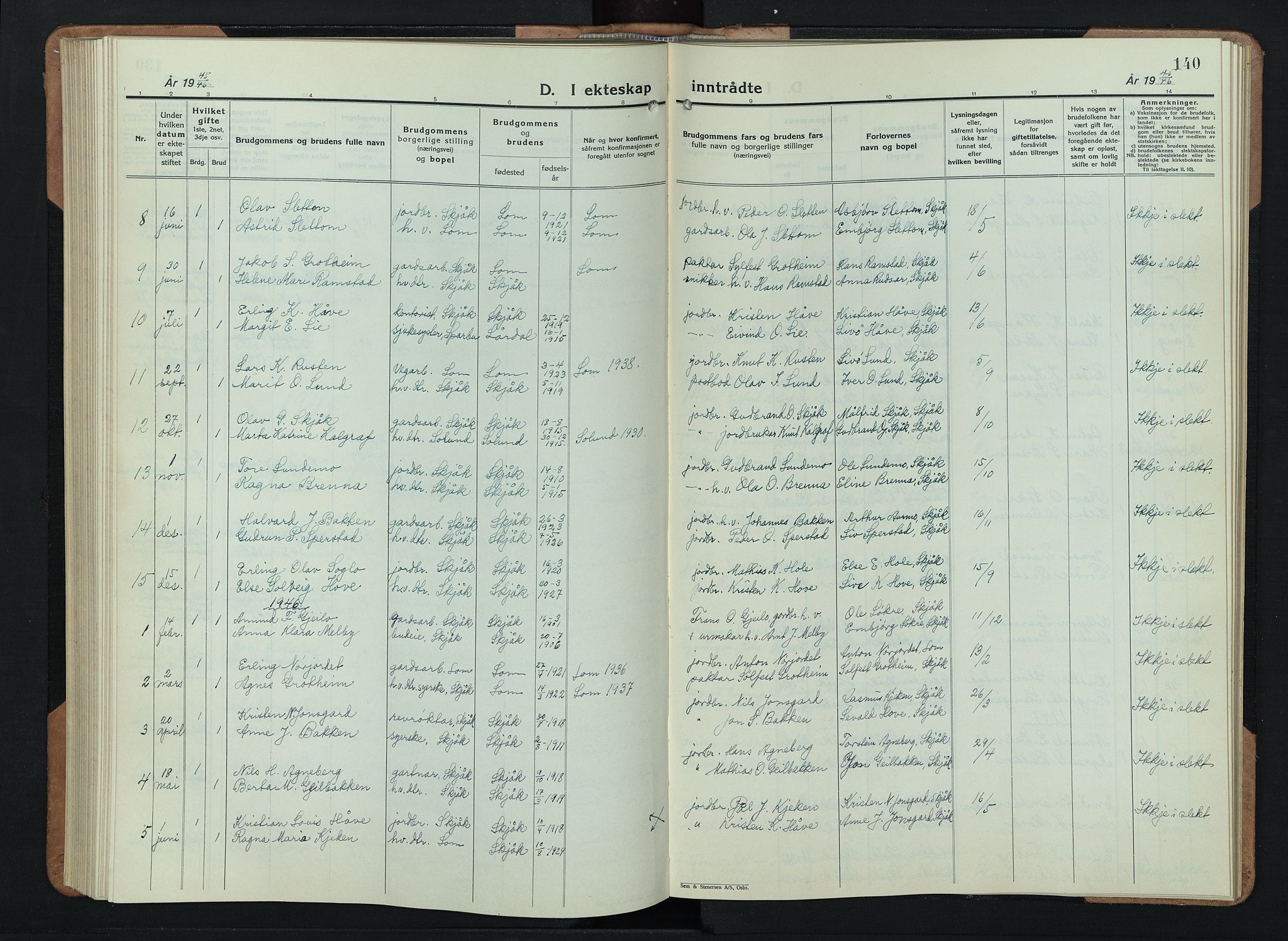Skjåk prestekontor, AV/SAH-PREST-072/H/Ha/Hab/L0006: Klokkerbok nr. 6, 1933-1954, s. 140