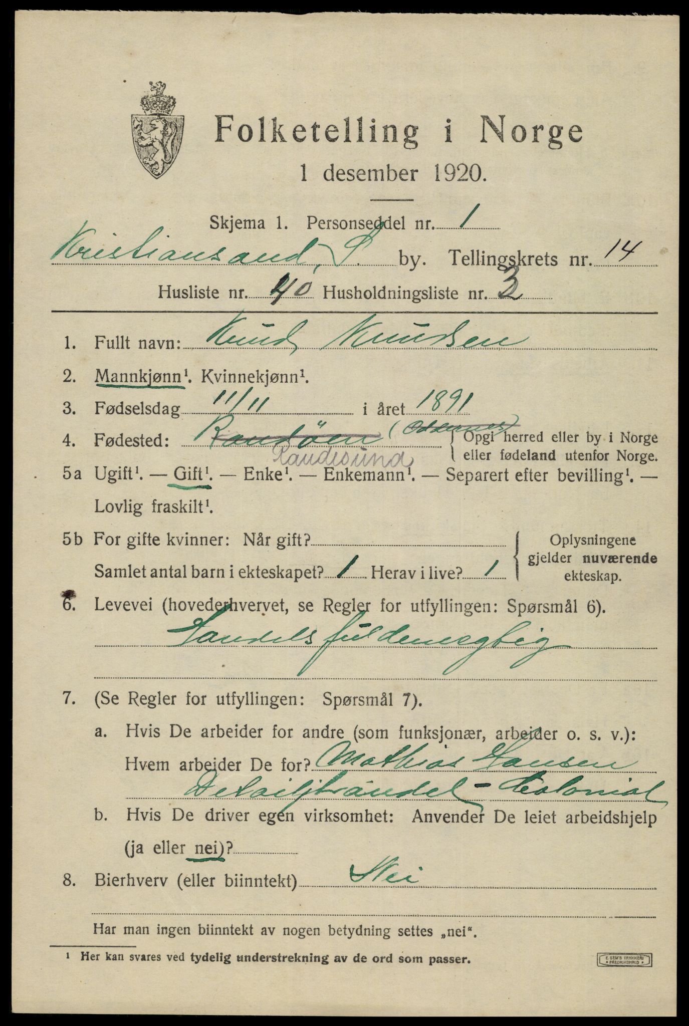 SAK, Folketelling 1920 for 1001 Kristiansand kjøpstad, 1920, s. 29481
