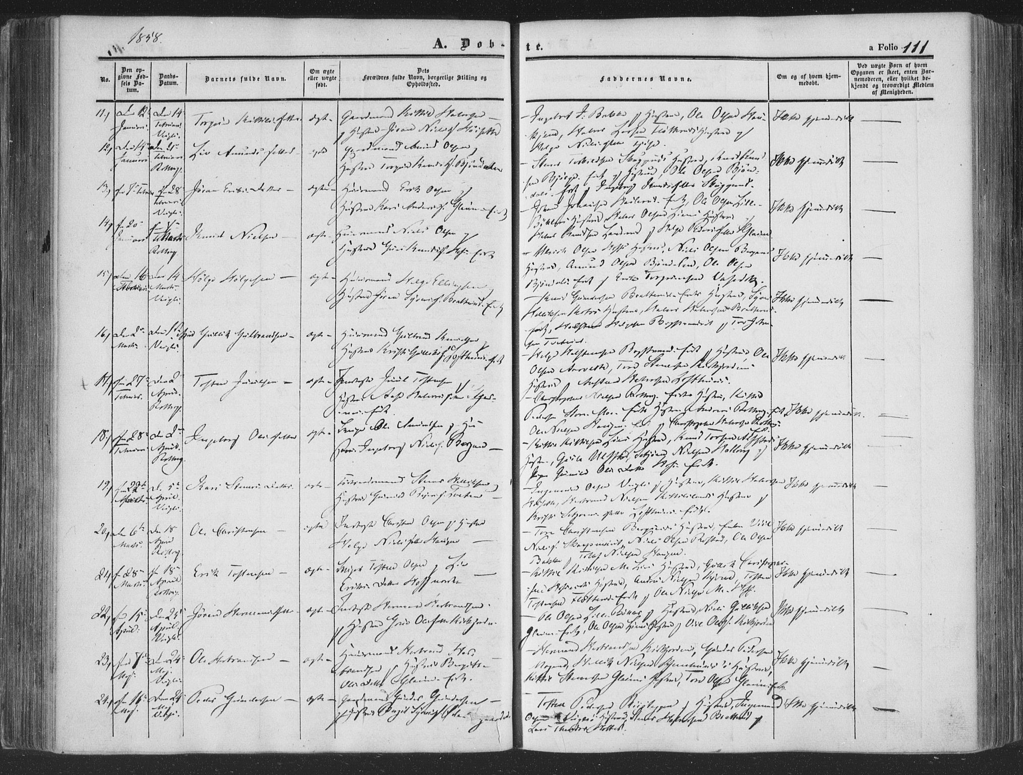 Rollag kirkebøker, AV/SAKO-A-240/F/Fa/L0008: Ministerialbok nr. I 8, 1847-1860, s. 111