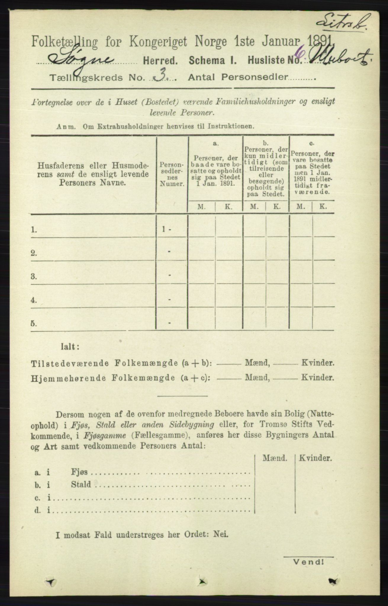 RA, Folketelling 1891 for 1018 Søgne herred, 1891, s. 272