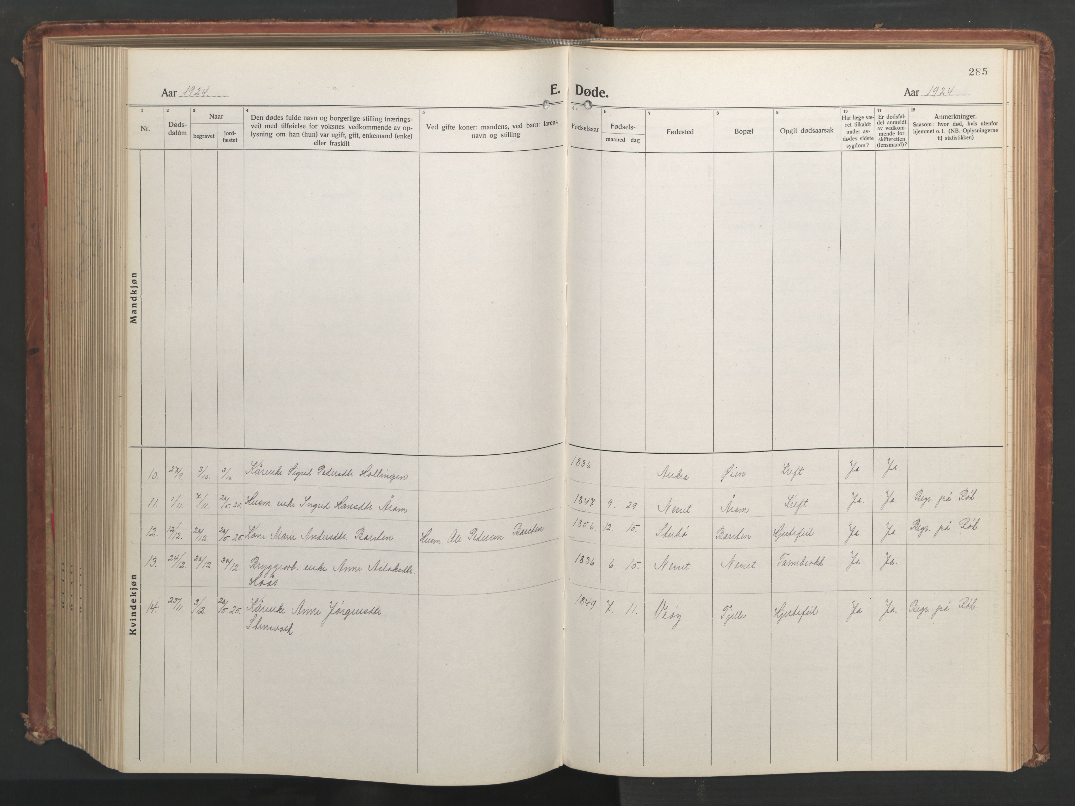 Ministerialprotokoller, klokkerbøker og fødselsregistre - Møre og Romsdal, SAT/A-1454/551/L0633: Klokkerbok nr. 551C05, 1921-1961, s. 285