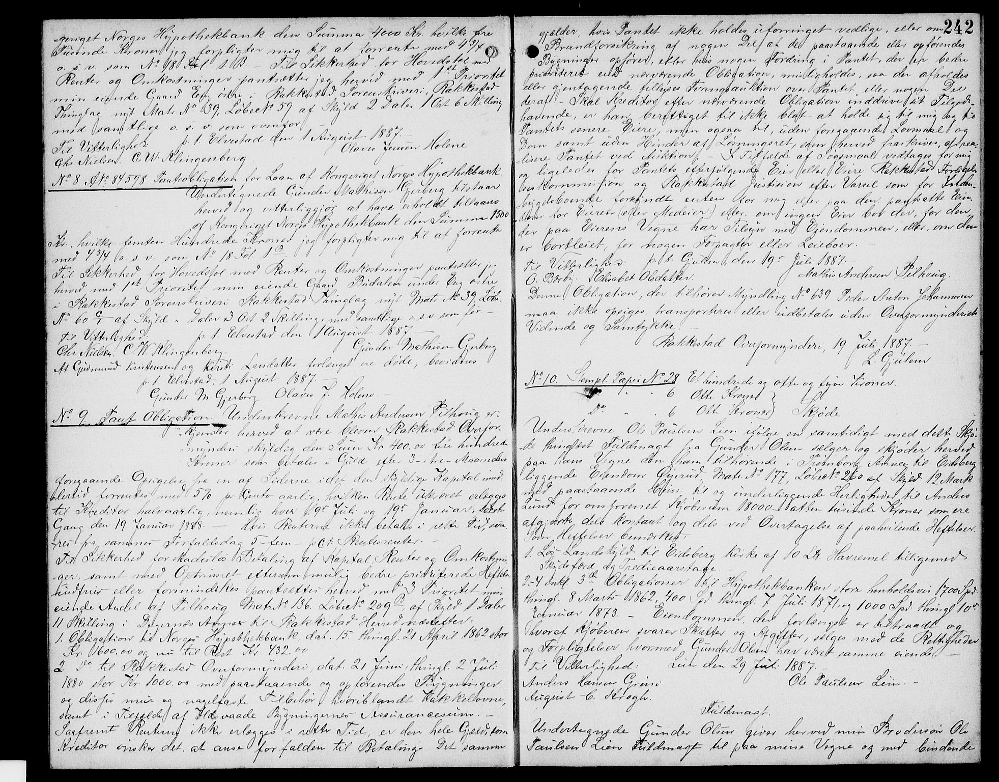 Rakkestad sorenskriveri, SAO/A-10686/G/Gb/Gba/Gbaa/L0021: Pantebok nr. 21, 1885-1889, s. 242