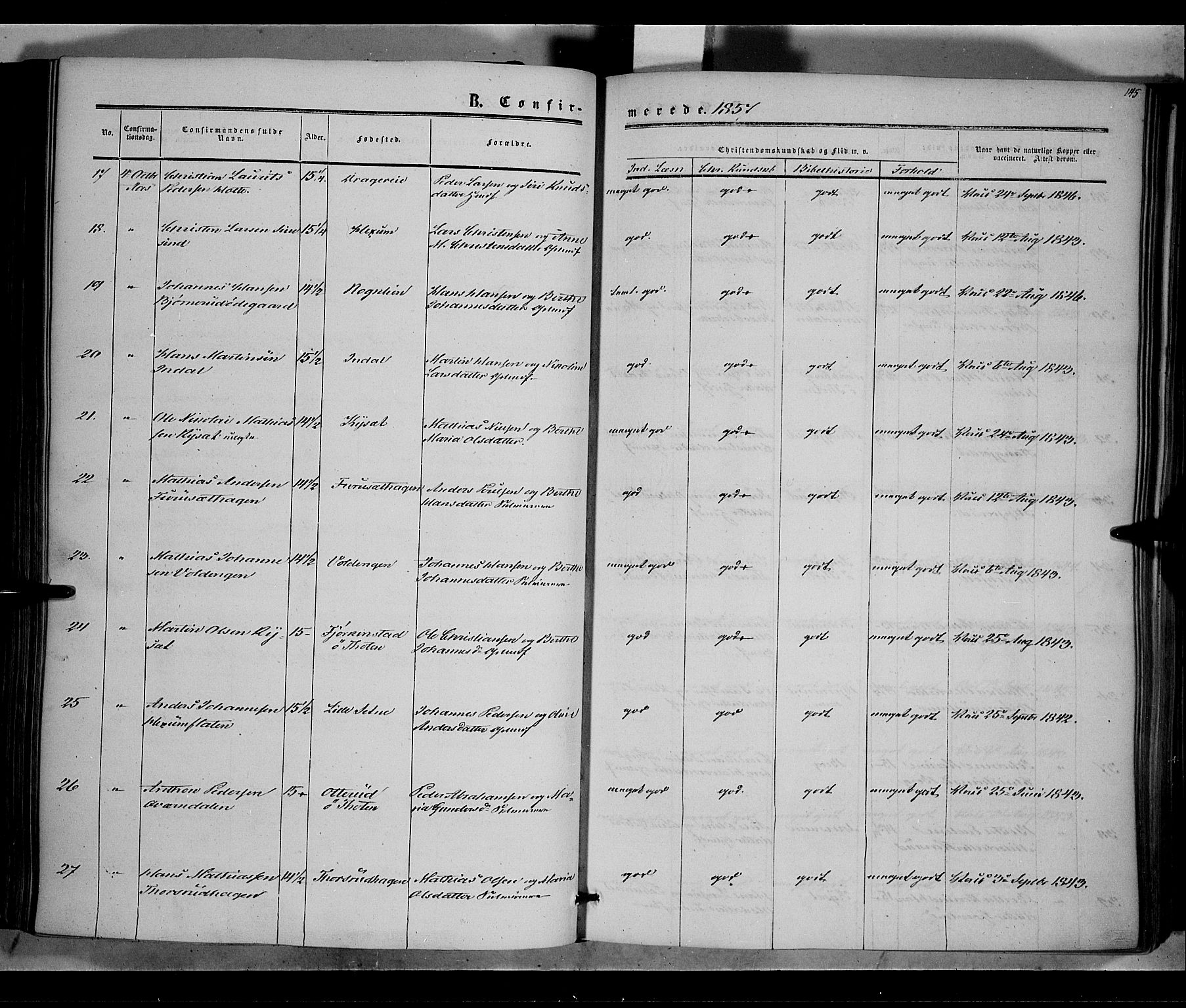 Vestre Toten prestekontor, AV/SAH-PREST-108/H/Ha/Haa/L0006: Ministerialbok nr. 6, 1856-1861, s. 145
