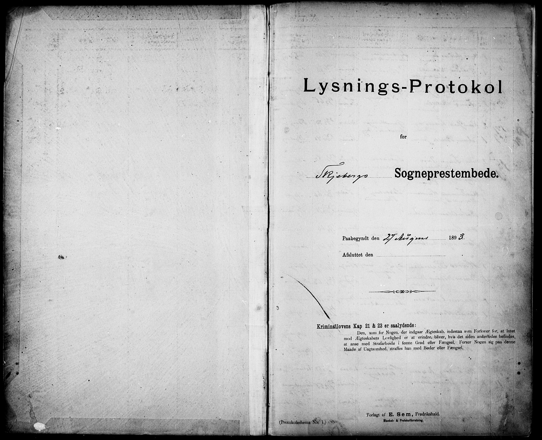 Skjeberg prestekontor Kirkebøker, SAO/A-10923/H/Ha/L0001: Lysningsprotokoll nr. I 1, 1893-1918