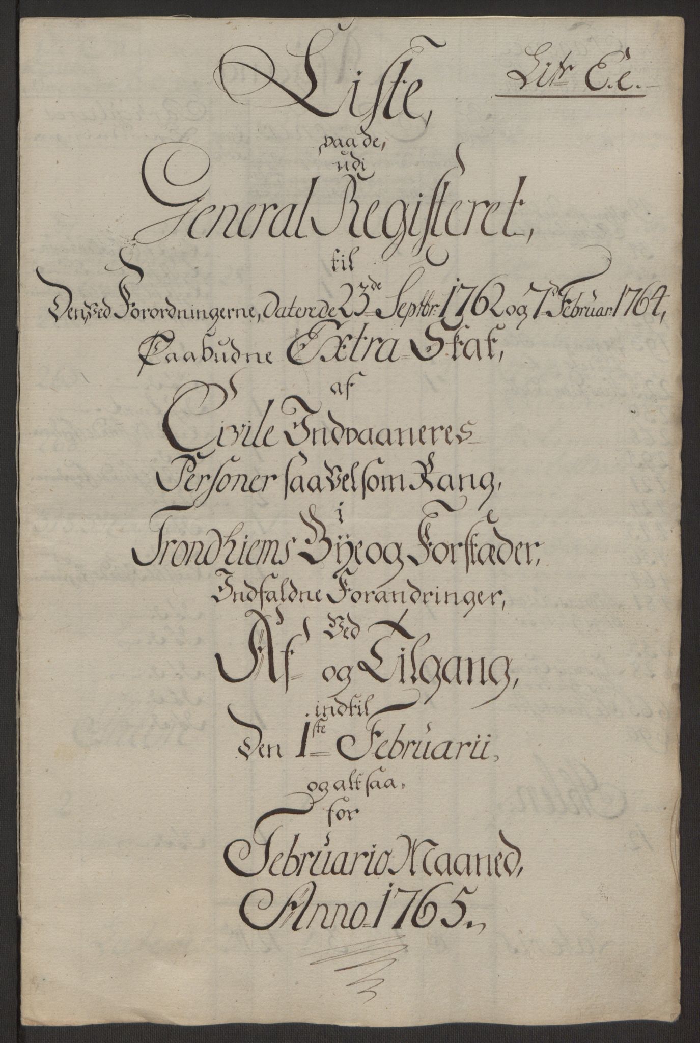 Rentekammeret inntil 1814, Reviderte regnskaper, Byregnskaper, AV/RA-EA-4066/R/Rs/L0516/0001: [S9] Kontribusjonsregnskap / Ekstraskatt, 1762-1767, s. 337