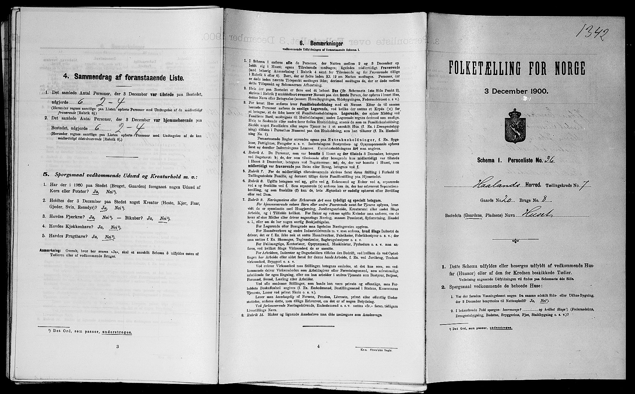 SAST, Folketelling 1900 for 1124 Haaland herred, 1900, s. 1126