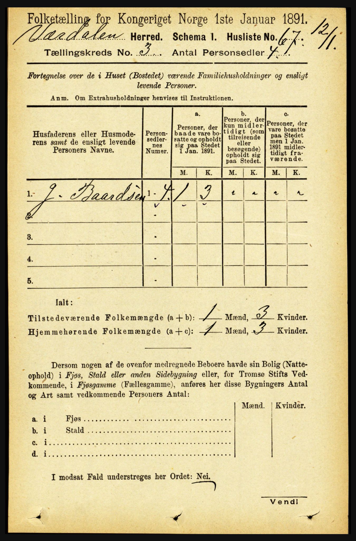 RA, Folketelling 1891 for 1721 Verdal herred, 1891, s. 1726