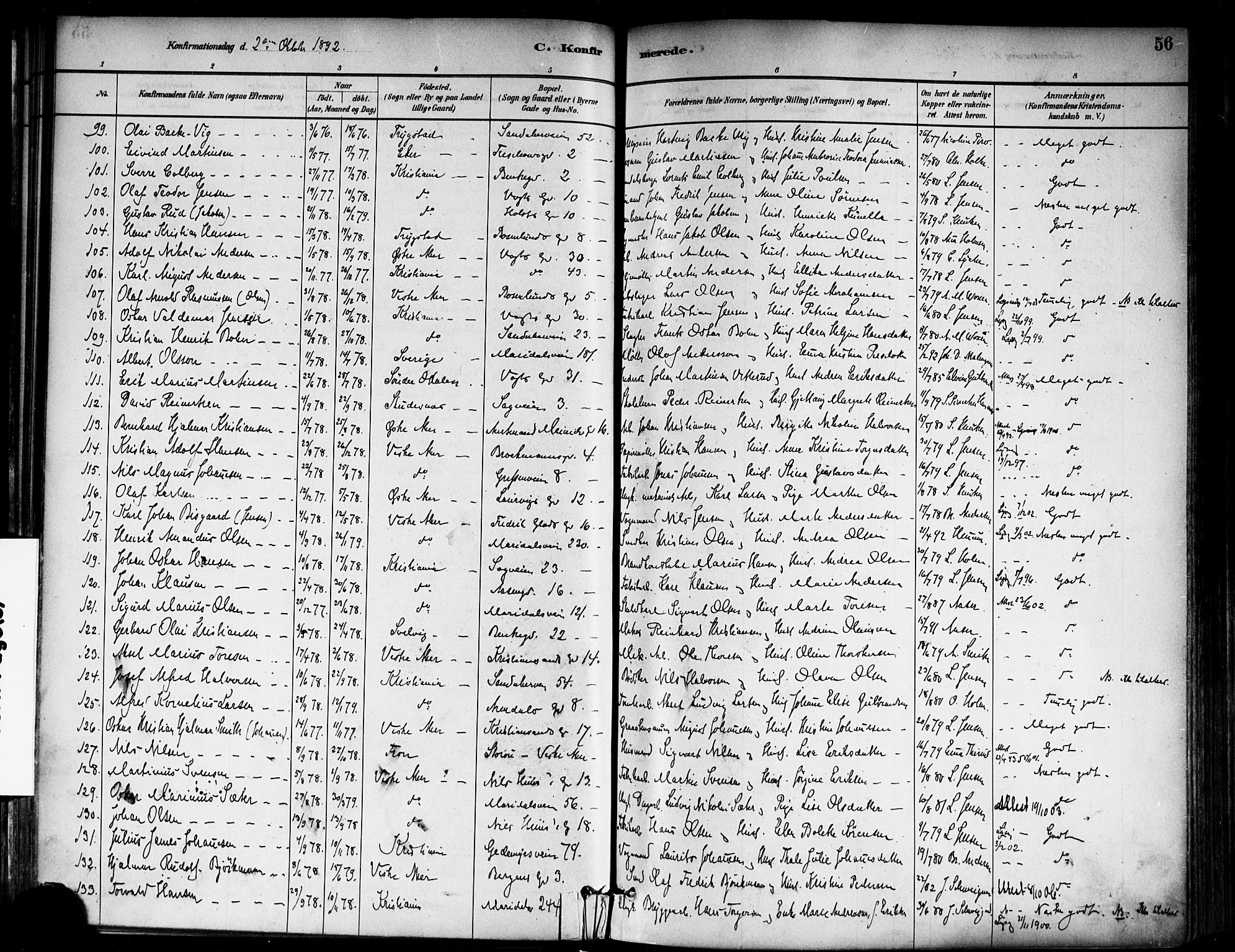 Sagene prestekontor Kirkebøker, AV/SAO-A-10796/F/L0002: Ministerialbok nr. 2, 1880-1897, s. 56