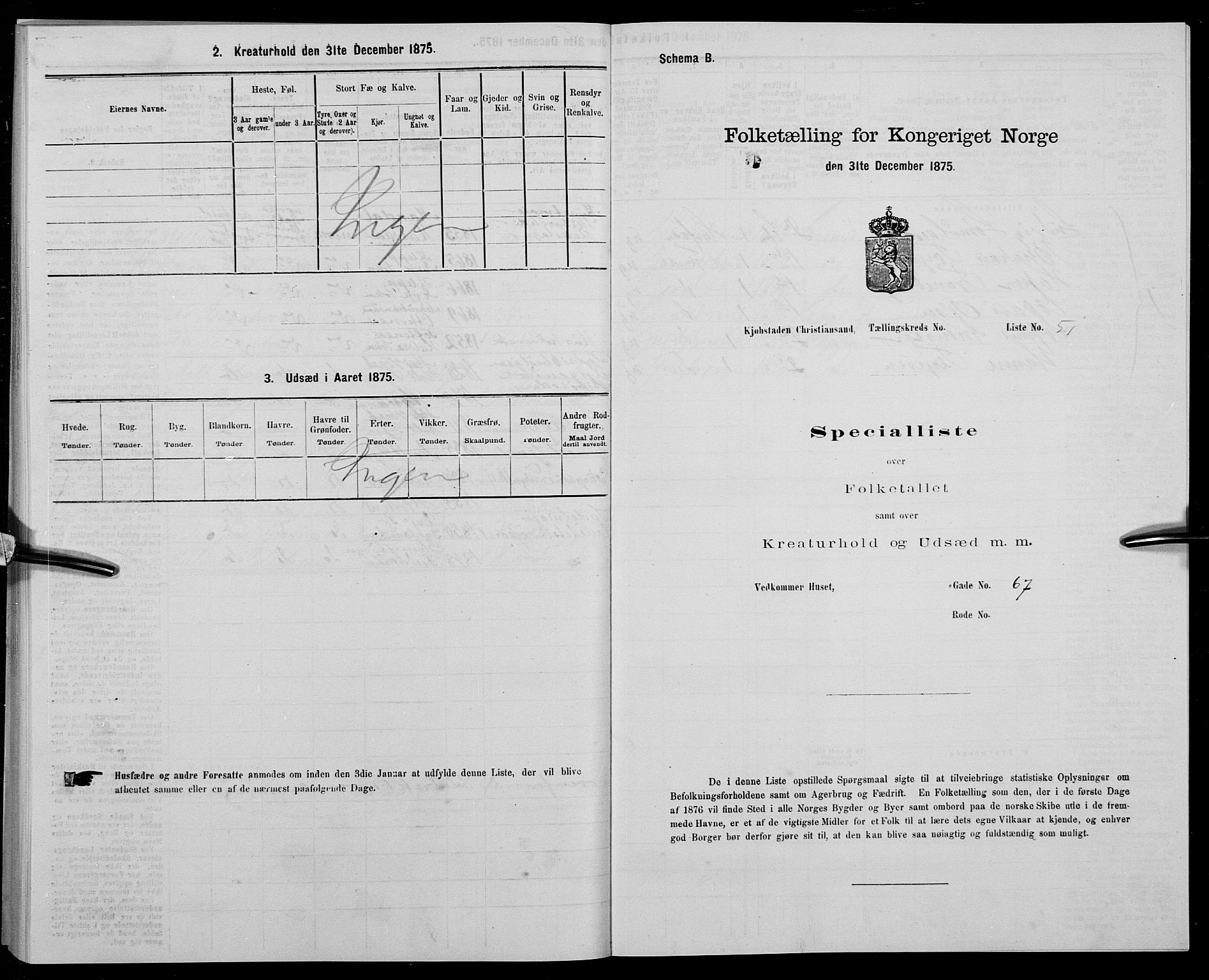 SAK, Folketelling 1875 for 1001P Kristiansand prestegjeld, 1875, s. 286