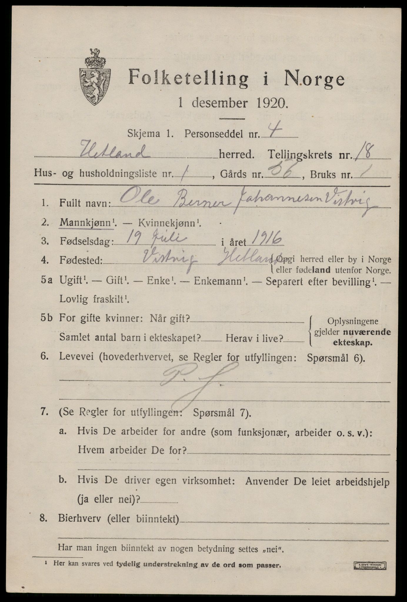 SAST, Folketelling 1920 for 1126 Hetland herred, 1920, s. 25111