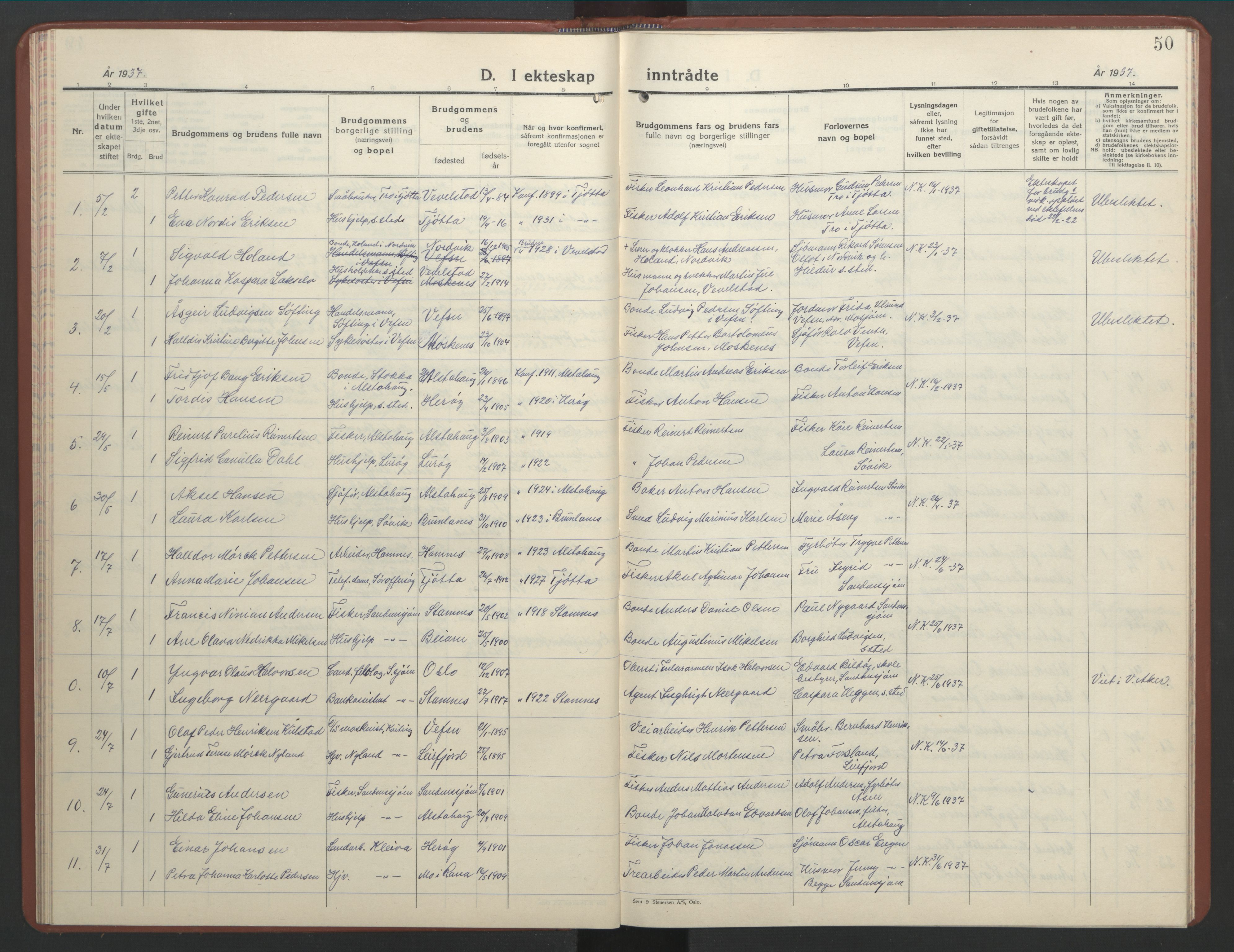 Ministerialprotokoller, klokkerbøker og fødselsregistre - Nordland, AV/SAT-A-1459/831/L0481: Klokkerbok nr. 831C08, 1935-1948, s. 50