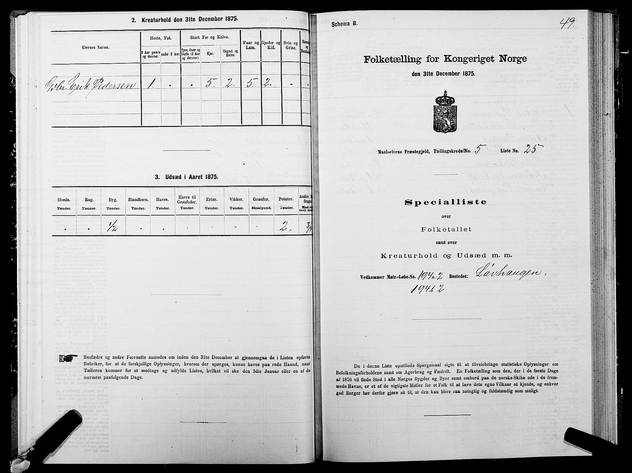 SATØ, Folketelling 1875 for 1924P Målselv prestegjeld, 1875, s. 3049