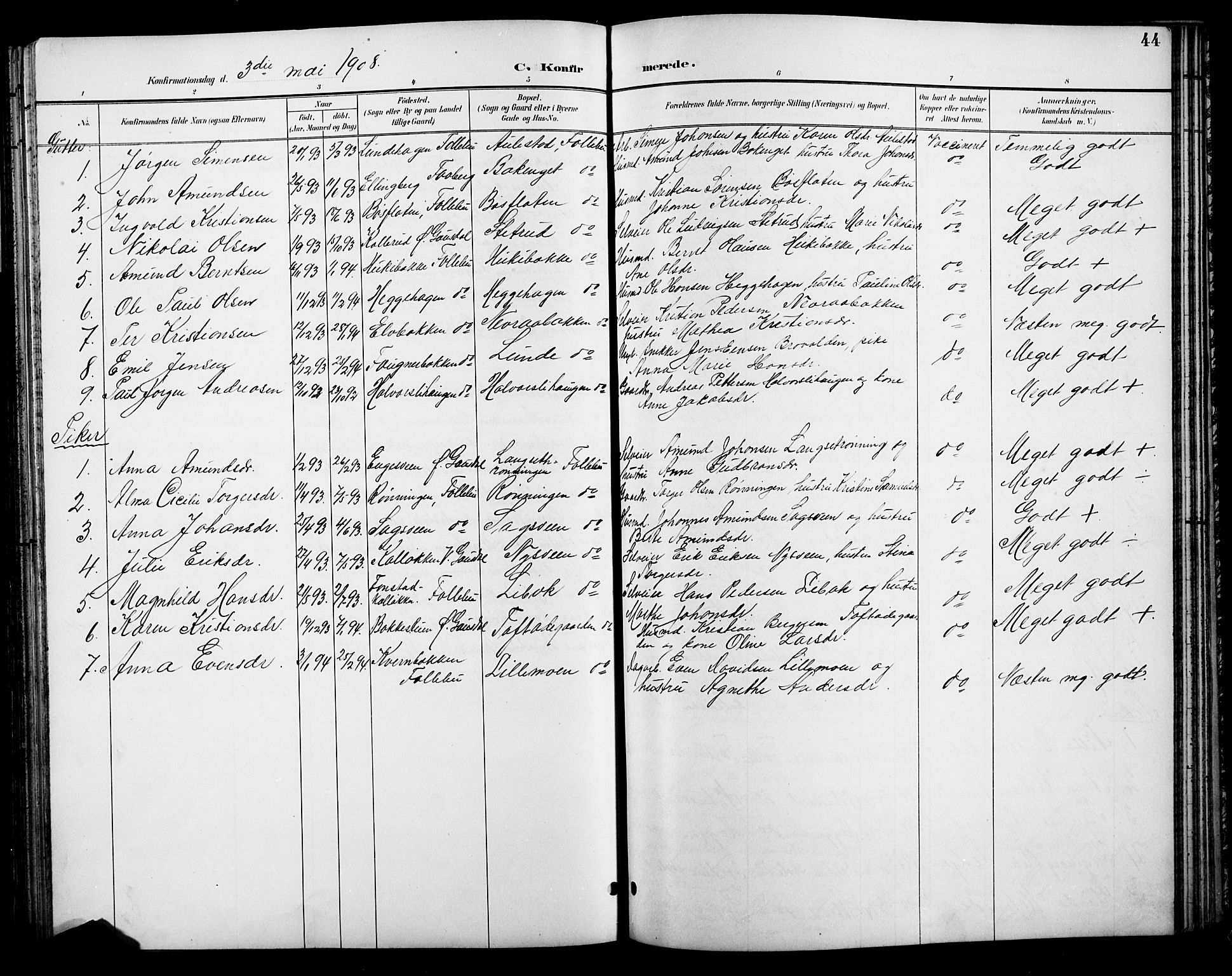 Østre Gausdal prestekontor, AV/SAH-PREST-092/H/Ha/Hab/L0003: Klokkerbok nr. 3, 1894-1915, s. 44