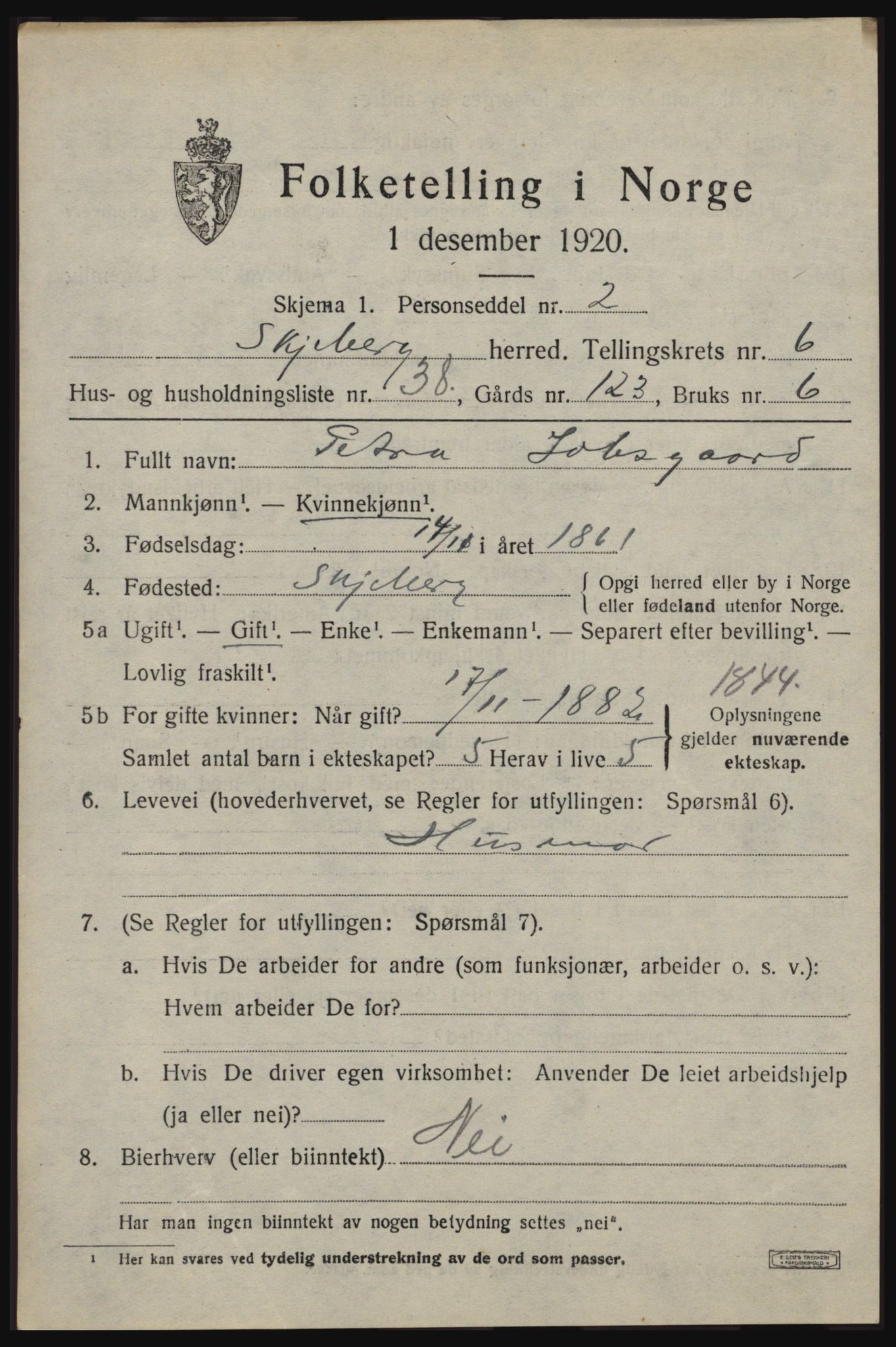 SAO, Folketelling 1920 for 0115 Skjeberg herred, 1920, s. 6987