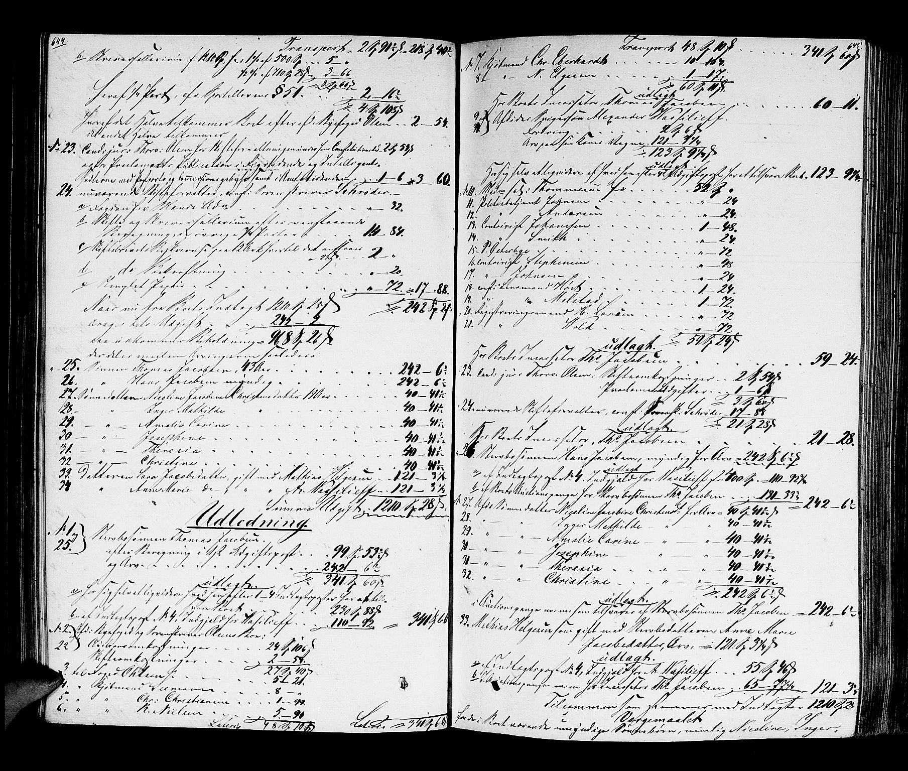 Larvik sorenskriveri, AV/SAKO-A-83/H/Hd/Hdd/L0002: Skifteutlodningsprotokoll, 1842-1851, s. 644-645