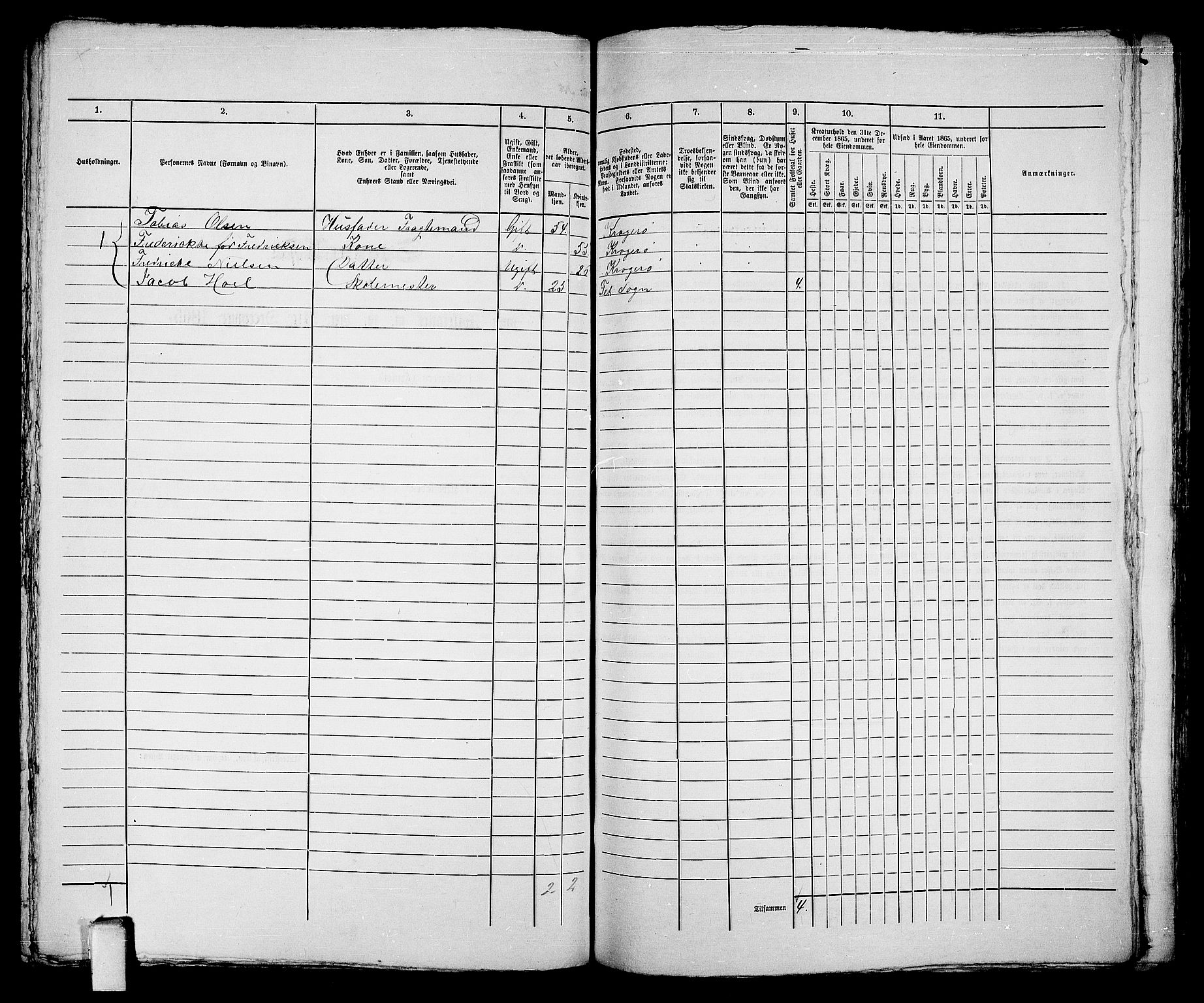 RA, Folketelling 1865 for 0801B Kragerø prestegjeld, Kragerø kjøpstad, 1865, s. 421