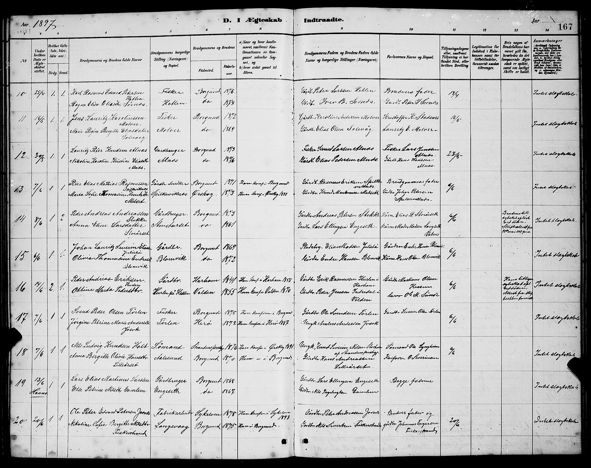 Ministerialprotokoller, klokkerbøker og fødselsregistre - Møre og Romsdal, SAT/A-1454/528/L0430: Klokkerbok nr. 528C11, 1884-1899, s. 167