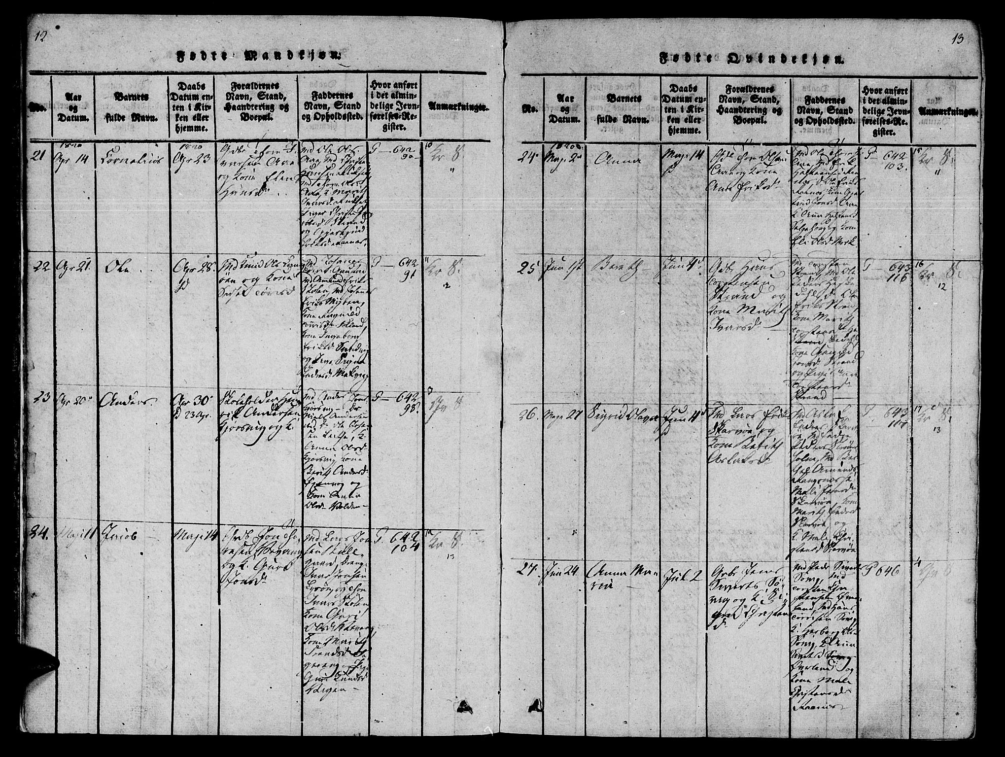 Ministerialprotokoller, klokkerbøker og fødselsregistre - Møre og Romsdal, AV/SAT-A-1454/568/L0800: Ministerialbok nr. 568A09 /1, 1819-1830, s. 12-13