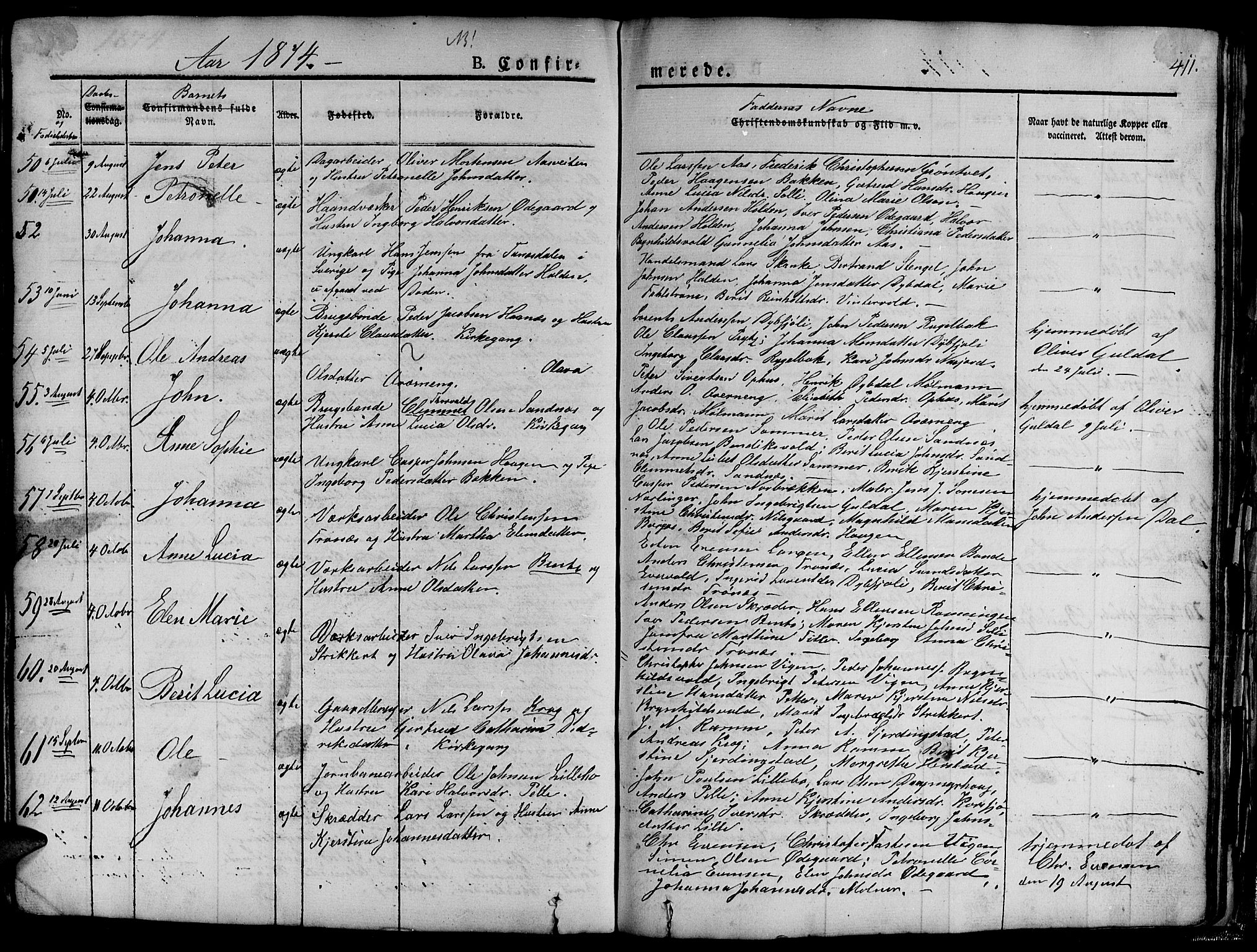 Ministerialprotokoller, klokkerbøker og fødselsregistre - Sør-Trøndelag, SAT/A-1456/681/L0938: Klokkerbok nr. 681C02, 1829-1879, s. 411