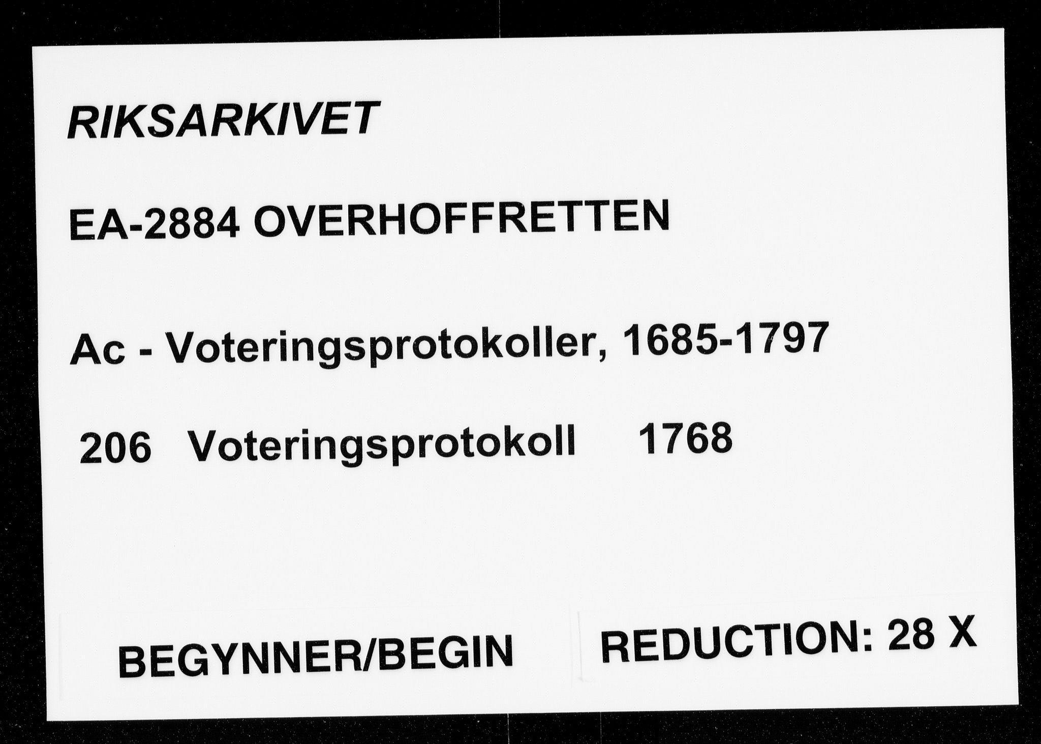 Overhoffretten 1667-1797, RA/EA-2884/Ac/L0206: Voteringsprotokoll, 1768