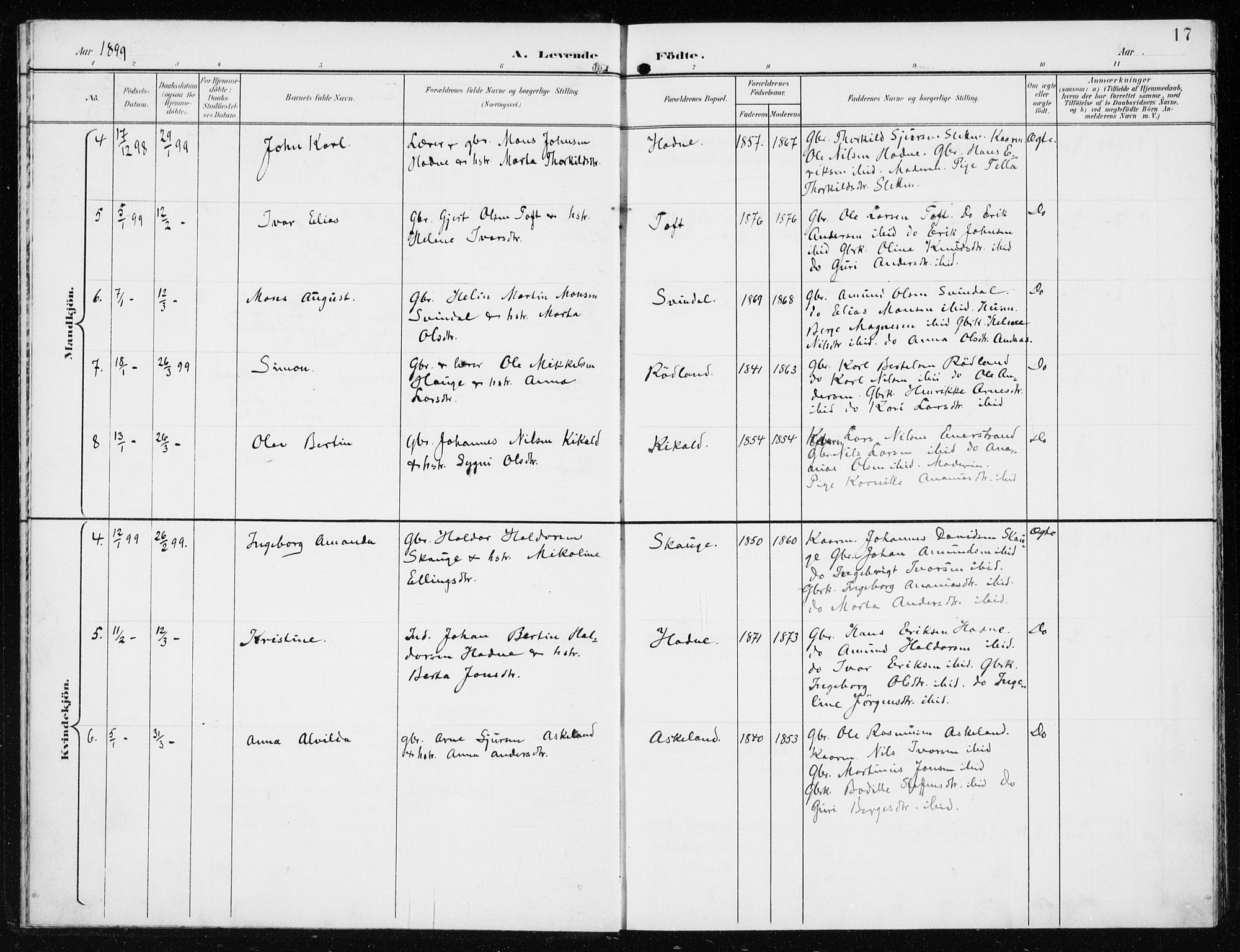 Lindås Sokneprestembete, AV/SAB-A-76701/H/Haa/Haaf/L0002: Ministerialbok nr. F  2, 1897-1909, s. 17