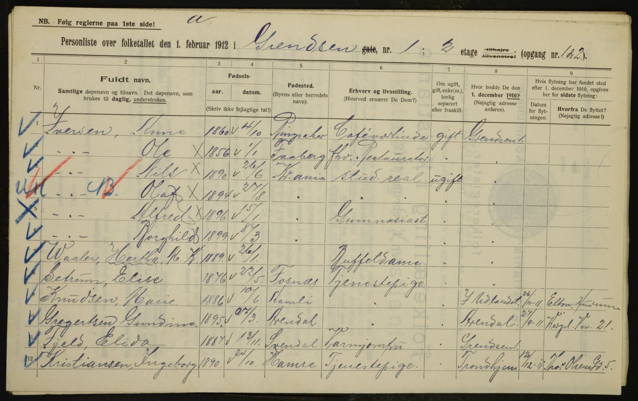 OBA, Kommunal folketelling 1.2.1912 for Kristiania, 1912, s. 29514