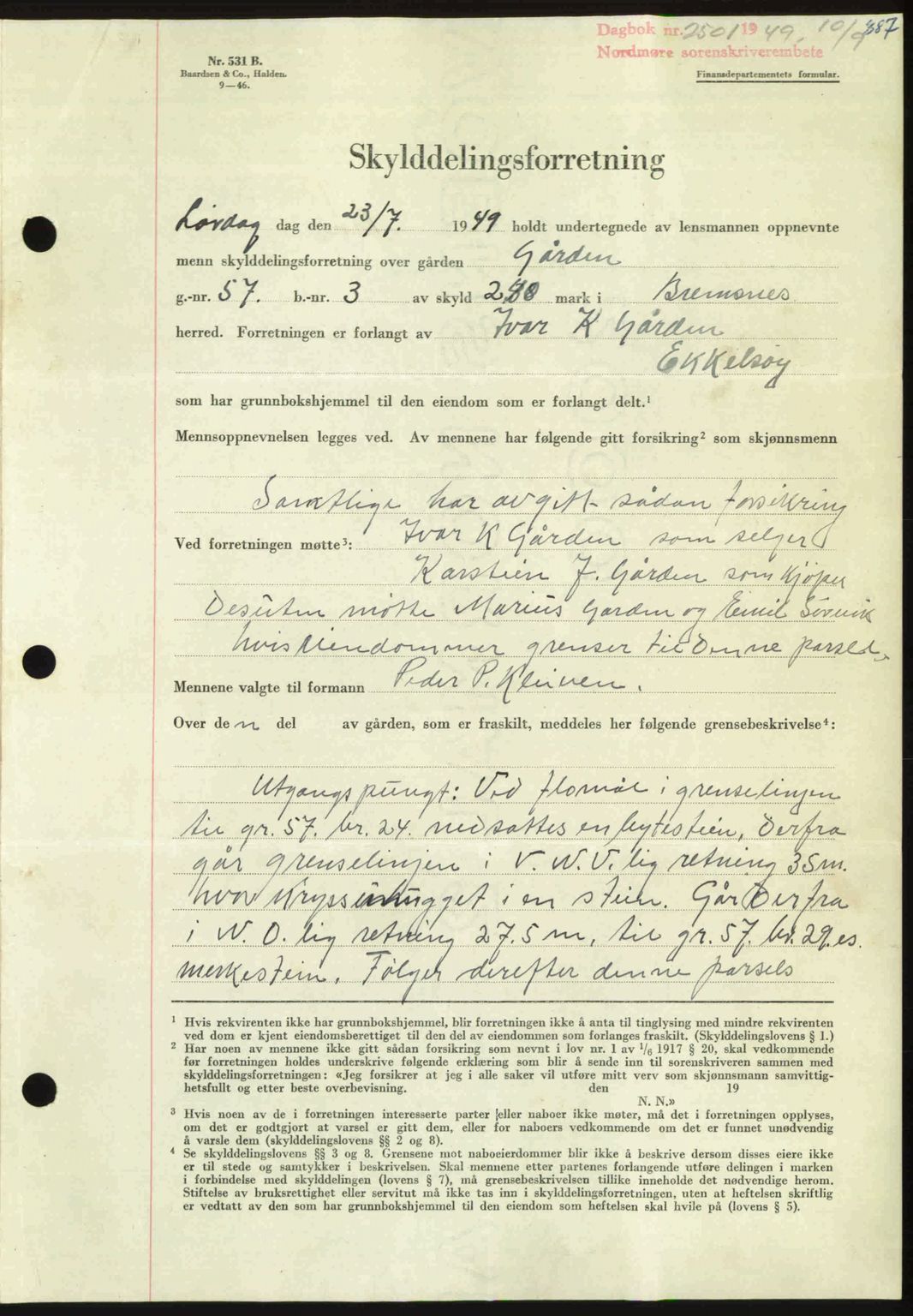 Nordmøre sorenskriveri, AV/SAT-A-4132/1/2/2Ca: Pantebok nr. A112, 1949-1949, Dagboknr: 2501/1949