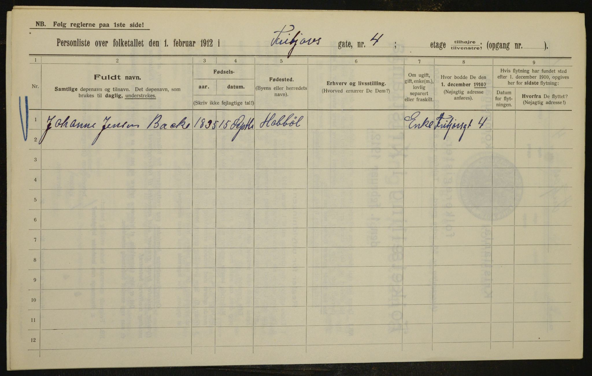 OBA, Kommunal folketelling 1.2.1912 for Kristiania, 1912, s. 26706