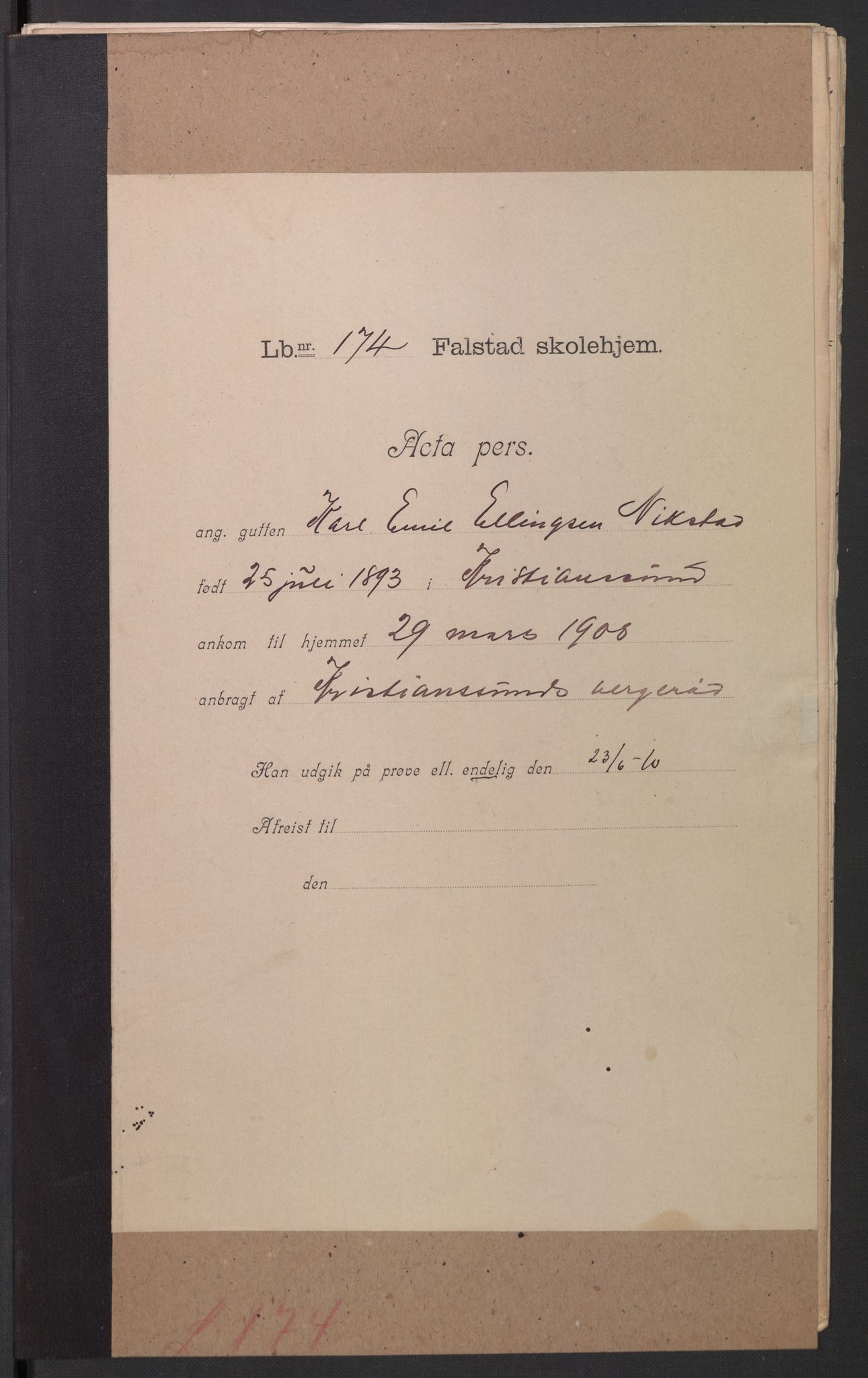 Falstad skolehjem, RA/S-1676/E/Eb/L0008: Elevmapper løpenr. 169-188, 1907-1914, s. 44