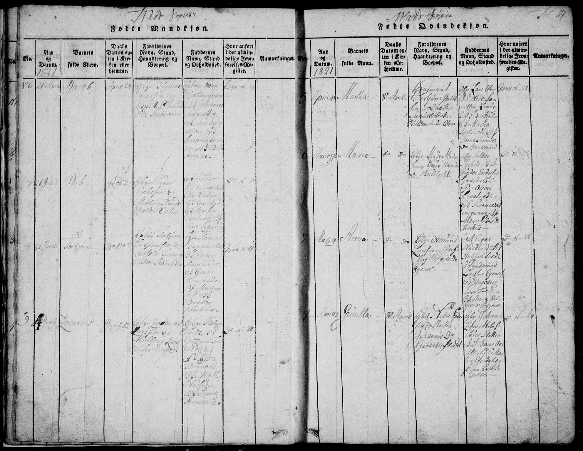 Skjold sokneprestkontor, AV/SAST-A-101847/H/Ha/Hab/L0002: Klokkerbok nr. B 2 /2, 1815-1830, s. 14