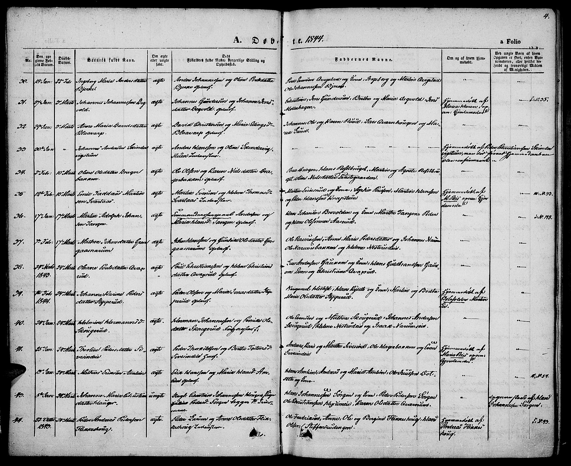 Vestre Toten prestekontor, SAH/PREST-108/H/Ha/Haa/L0004: Ministerialbok nr. 4, 1844-1849, s. 4