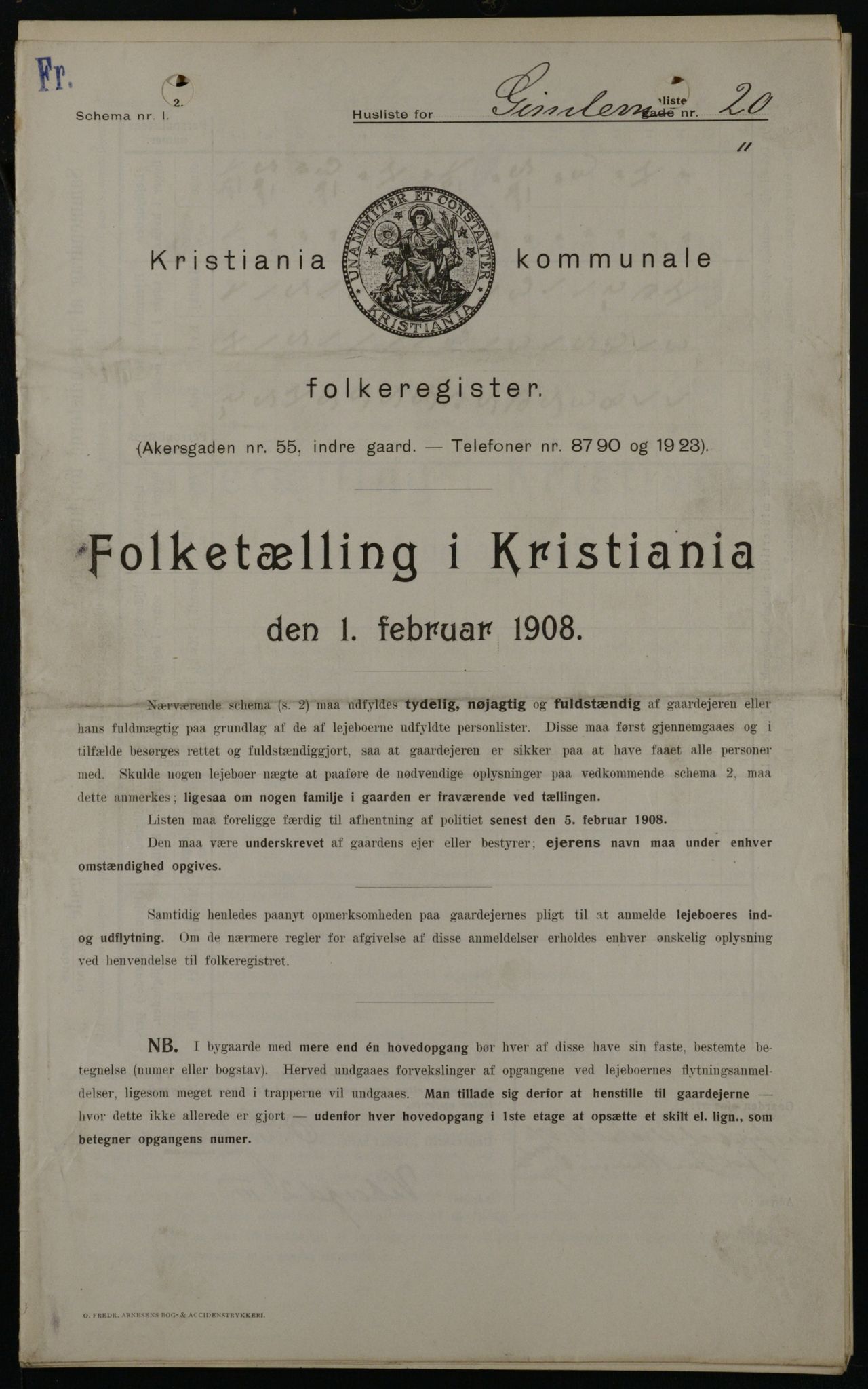 OBA, Kommunal folketelling 1.2.1908 for Kristiania kjøpstad, 1908, s. 26273