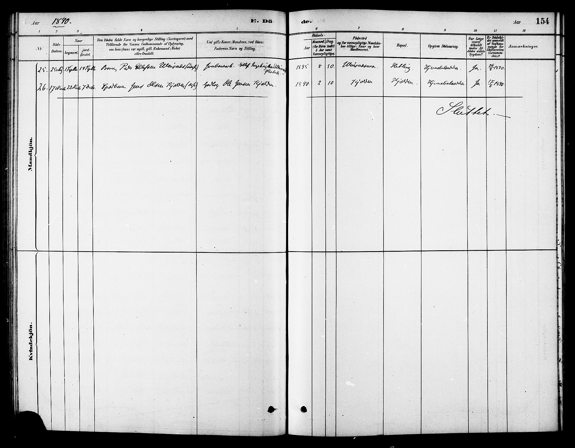 Ministerialprotokoller, klokkerbøker og fødselsregistre - Sør-Trøndelag, SAT/A-1456/688/L1024: Ministerialbok nr. 688A01, 1879-1890, s. 154