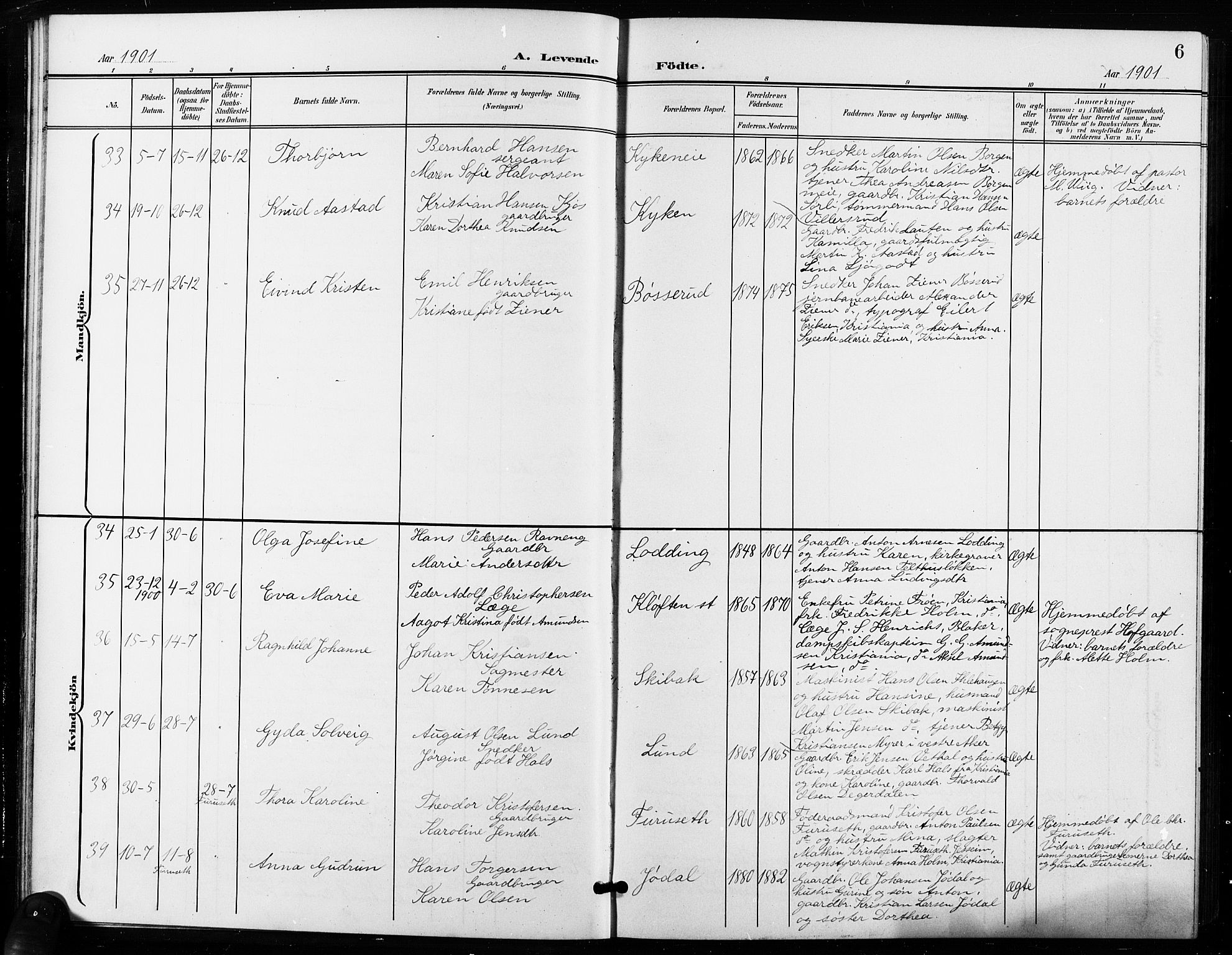 Ullensaker prestekontor Kirkebøker, AV/SAO-A-10236a/G/Ga/L0002: Klokkerbok nr. I 2, 1901-1913, s. 6