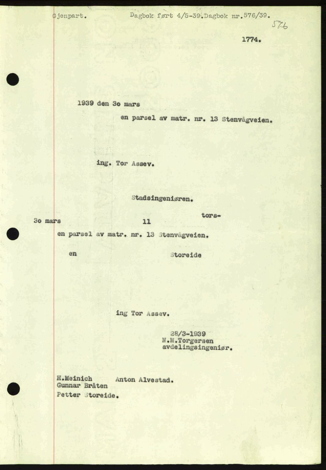 Ålesund byfogd, AV/SAT-A-4384: Pantebok nr. 34 II, 1938-1940, Dagboknr: 576/1939