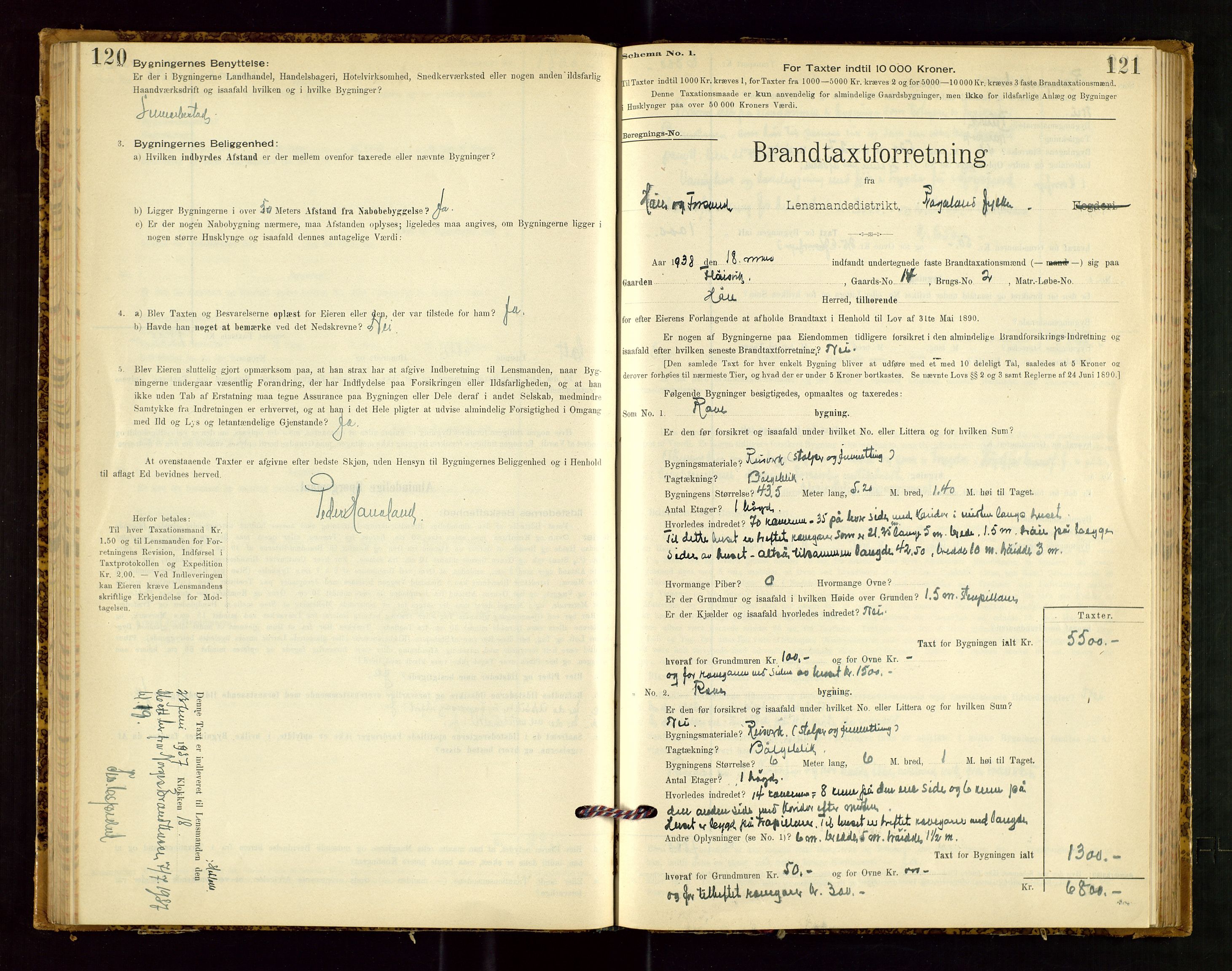 Høle og Forsand lensmannskontor, AV/SAST-A-100127/Gob/L0001: "Brandtaxtprotokol" - skjematakst, 1897-1940, s. 120-121