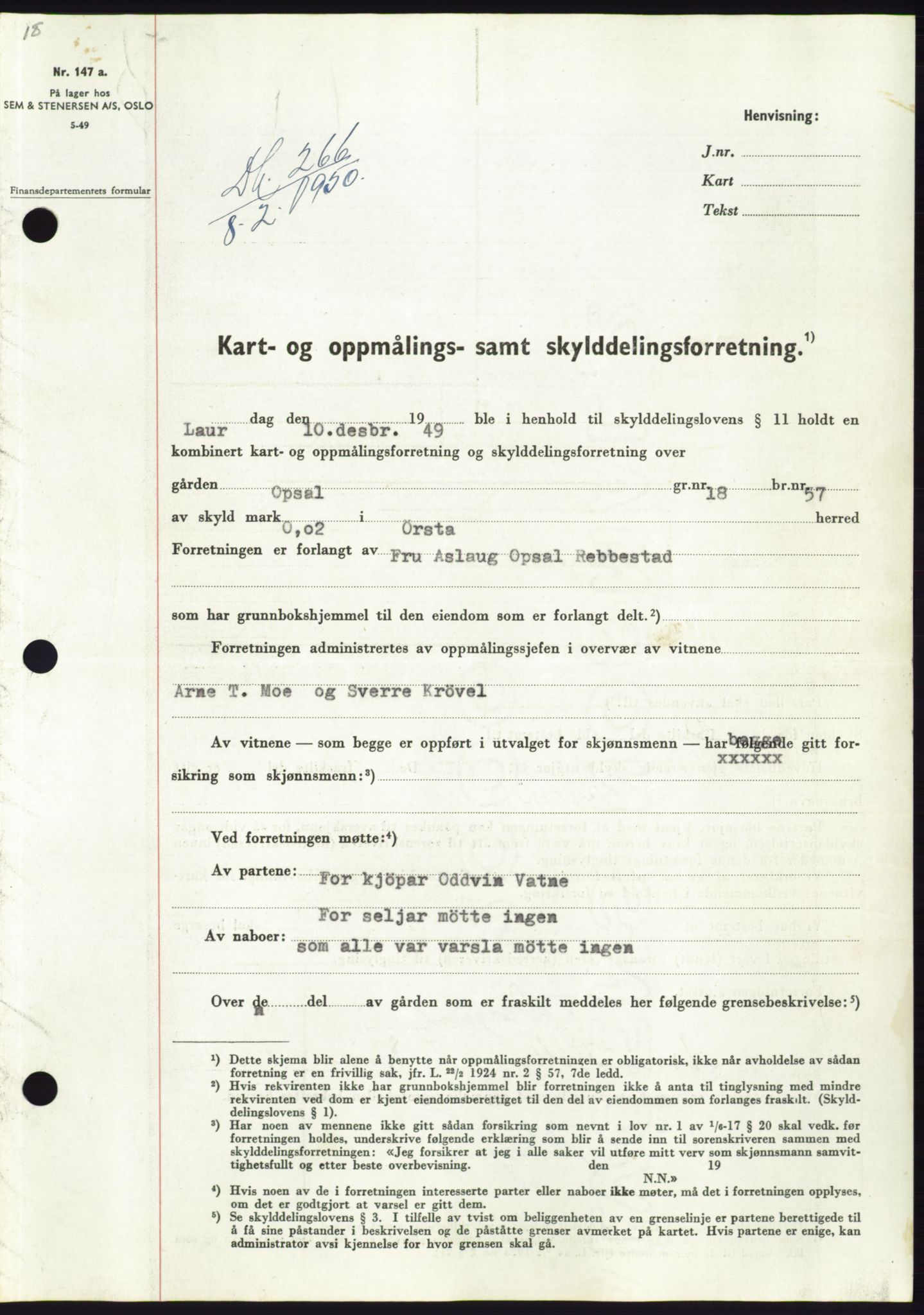 Søre Sunnmøre sorenskriveri, SAT/A-4122/1/2/2C/L0086: Pantebok nr. 12A, 1949-1950, Dagboknr: 266/1950