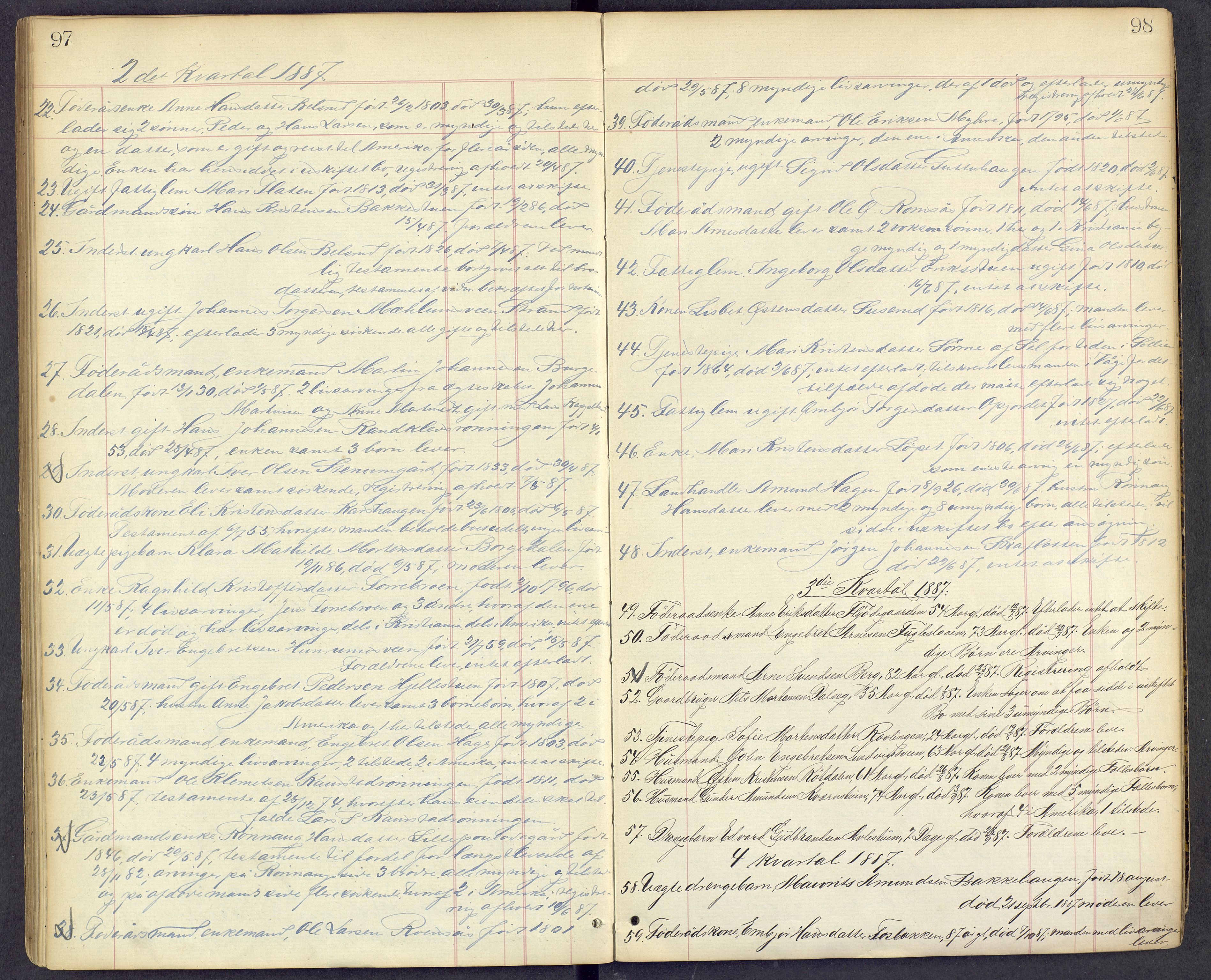 Mellom-Gudbrandsdal sorenskriveri, SAH/TING-038/J/Jf/L0002: Dødsfallsprotokoll, 1885-1900, s. 97-98