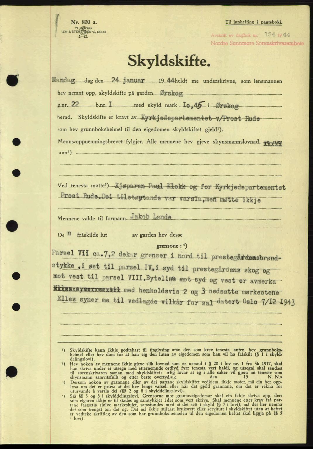 Nordre Sunnmøre sorenskriveri, AV/SAT-A-0006/1/2/2C/2Ca: Pantebok nr. A17, 1943-1944, Dagboknr: 154/1944