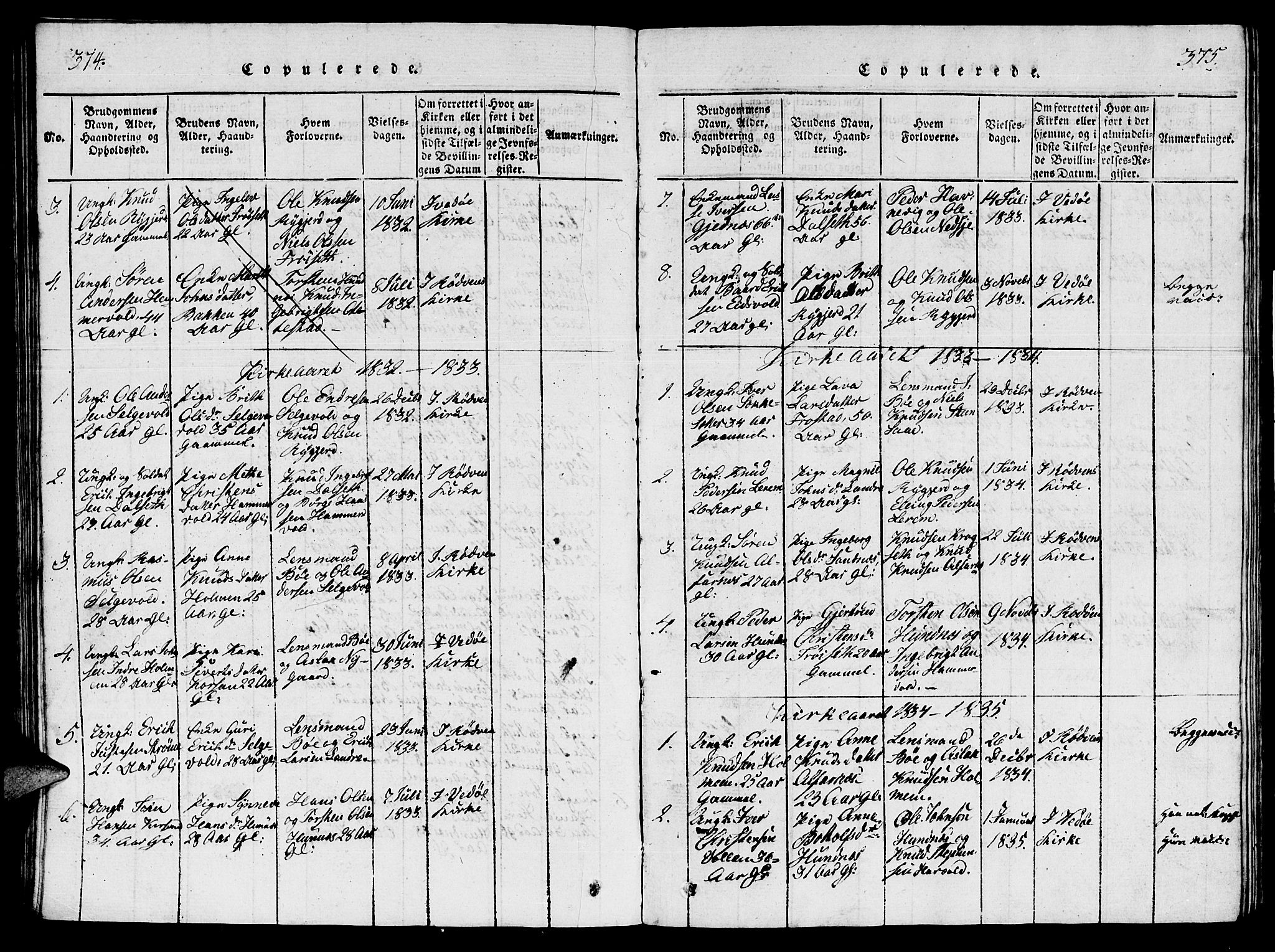 Ministerialprotokoller, klokkerbøker og fødselsregistre - Møre og Romsdal, AV/SAT-A-1454/548/L0613: Klokkerbok nr. 548C01, 1818-1846, s. 374-375